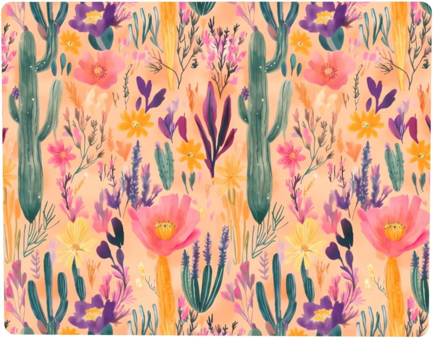 Rubber Mat for Microwave Top Cover Heat Resistant Multipurpose Mats 18"x14" Non Slip Kitchen Counter Protector Mat Fit Most Toaster Air Fryer Cactus and Desert Flower Colorful Cacti and Floral