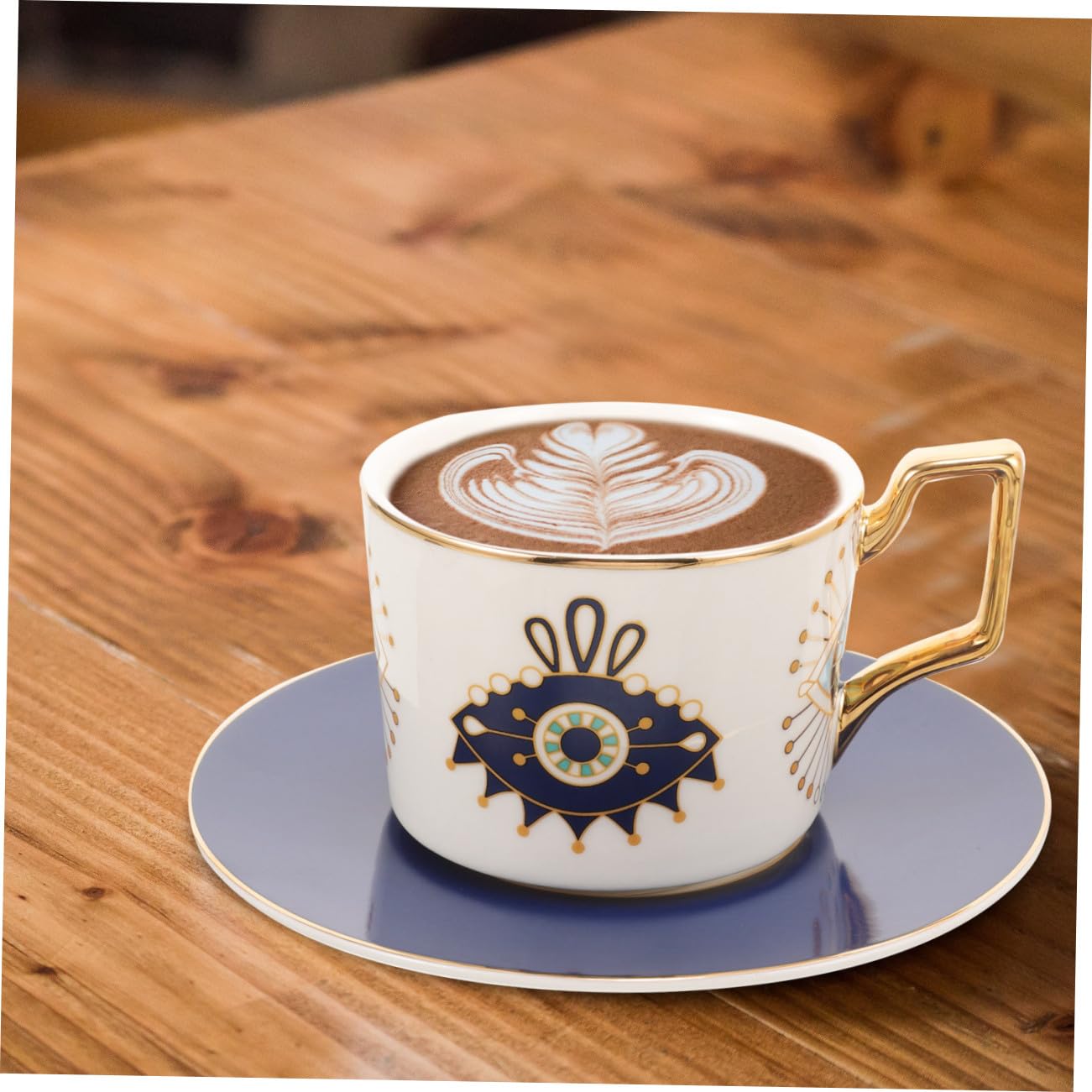 1set Tazze Da Caffè Ceramica Con Piatto Elegante Mug Decorativa Con Design Occhio Maligno Perfetta Per Tè Pomeridiano e Utilizzo Quotidiano