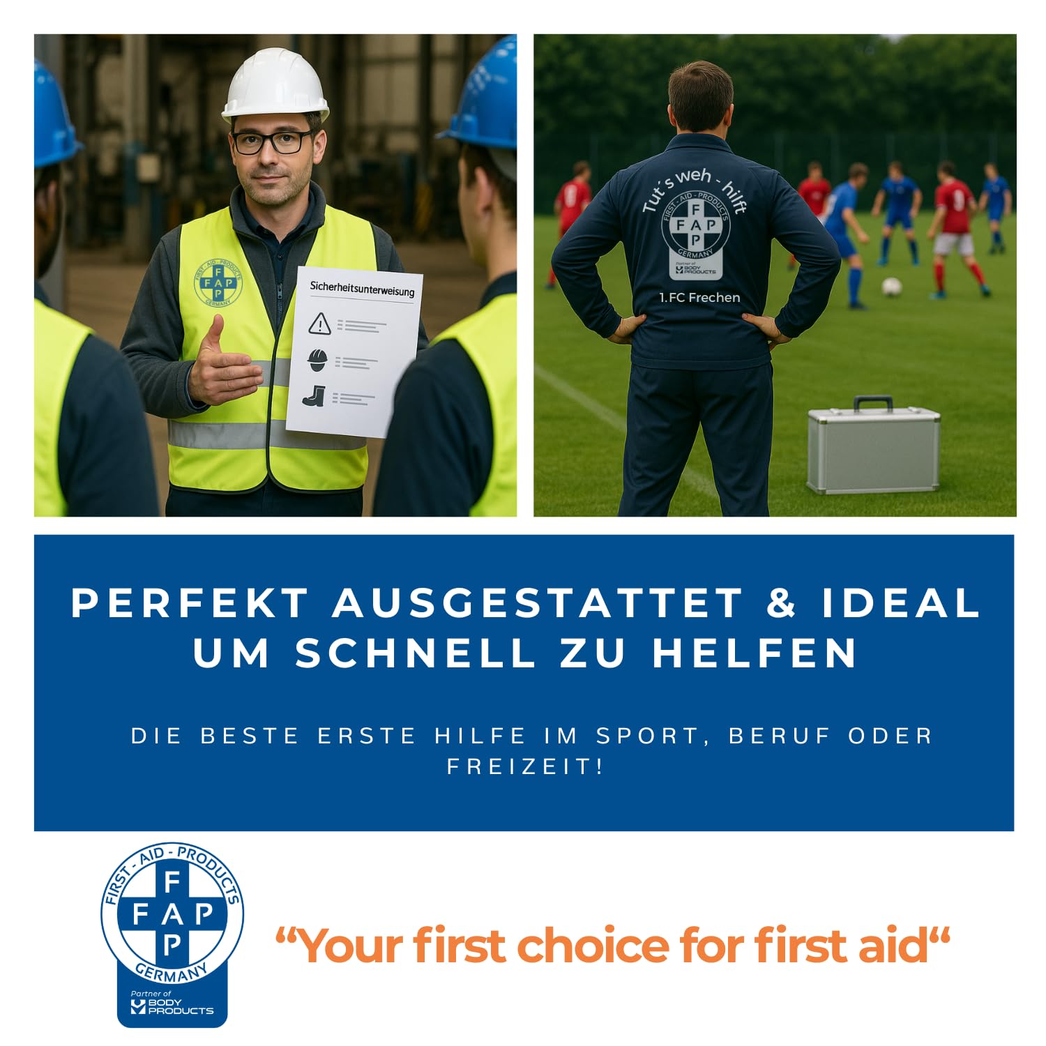 First Aid Products Erste Hilfe Augenspülschrank mit Sichtfenster, 2x Augendusche 500ml: Natriumchlorid- & Phosphatpuffer Lösung & Erste Hilfe Nachfüllset DIN 13157:2021, Metall & pulverbeschichtet