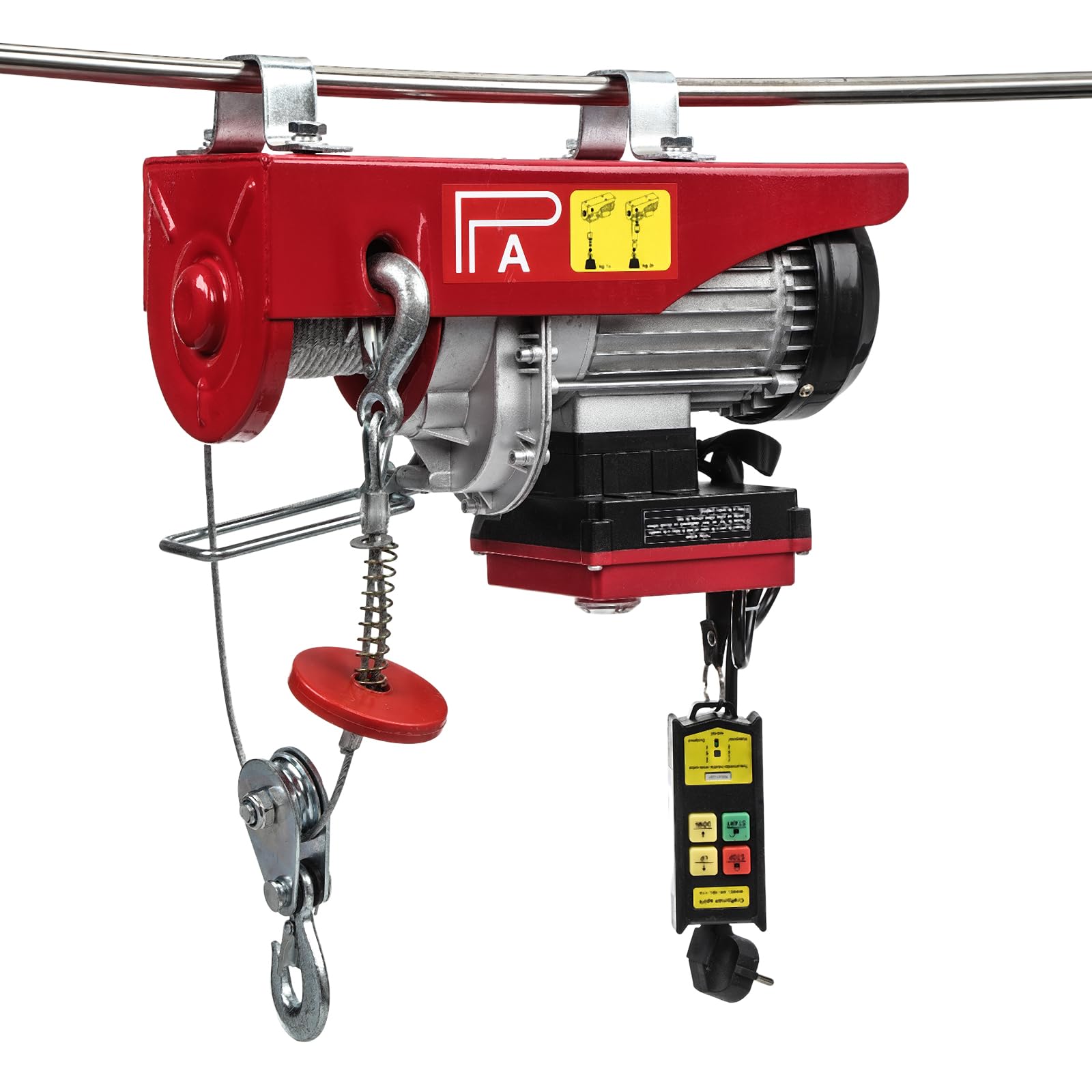 GEARMONSTER Elektrische Seilwinde 600 kg, Motorwinde mit Funkfernbedienung bis zu 100 m Reichweite, Seilhebezug 6 m / 12 m Hubhöhe, mit Notausschalter, für Garage, Werkstatt, Lager, 220V