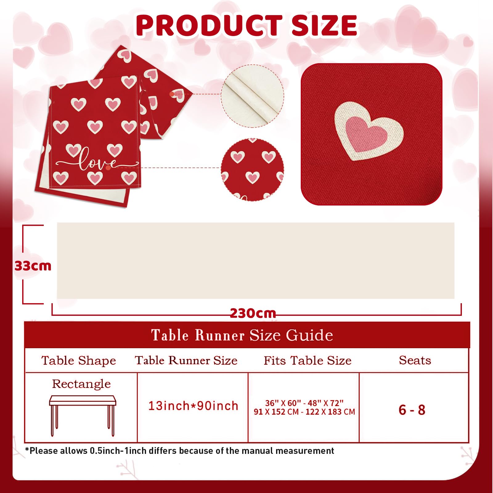 Chemin De Table Saint-Valentin TELAIN 90x33 Cm - Polyester élégant, Facile D'entretien, Pour Intérieur Et Extérieur