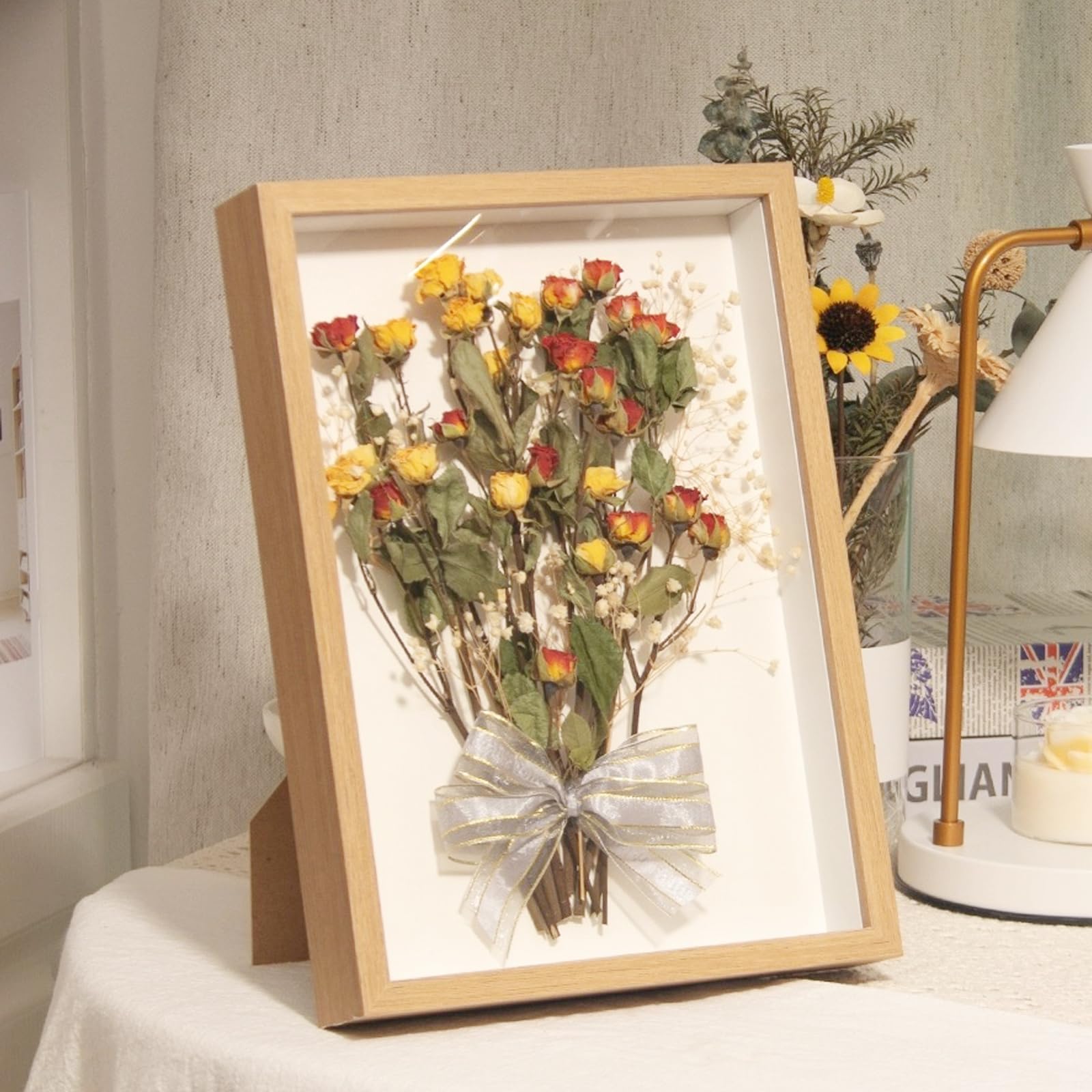 Cornice Portafoto 3D, Cornice D'arte DIY per Decorazioni da Riempire 20 x 20 cm, Quadrata Box Frames Profonda 3 cm, con Lastra Acrilica Trasparente, per Regali di Famiglia(Bianco