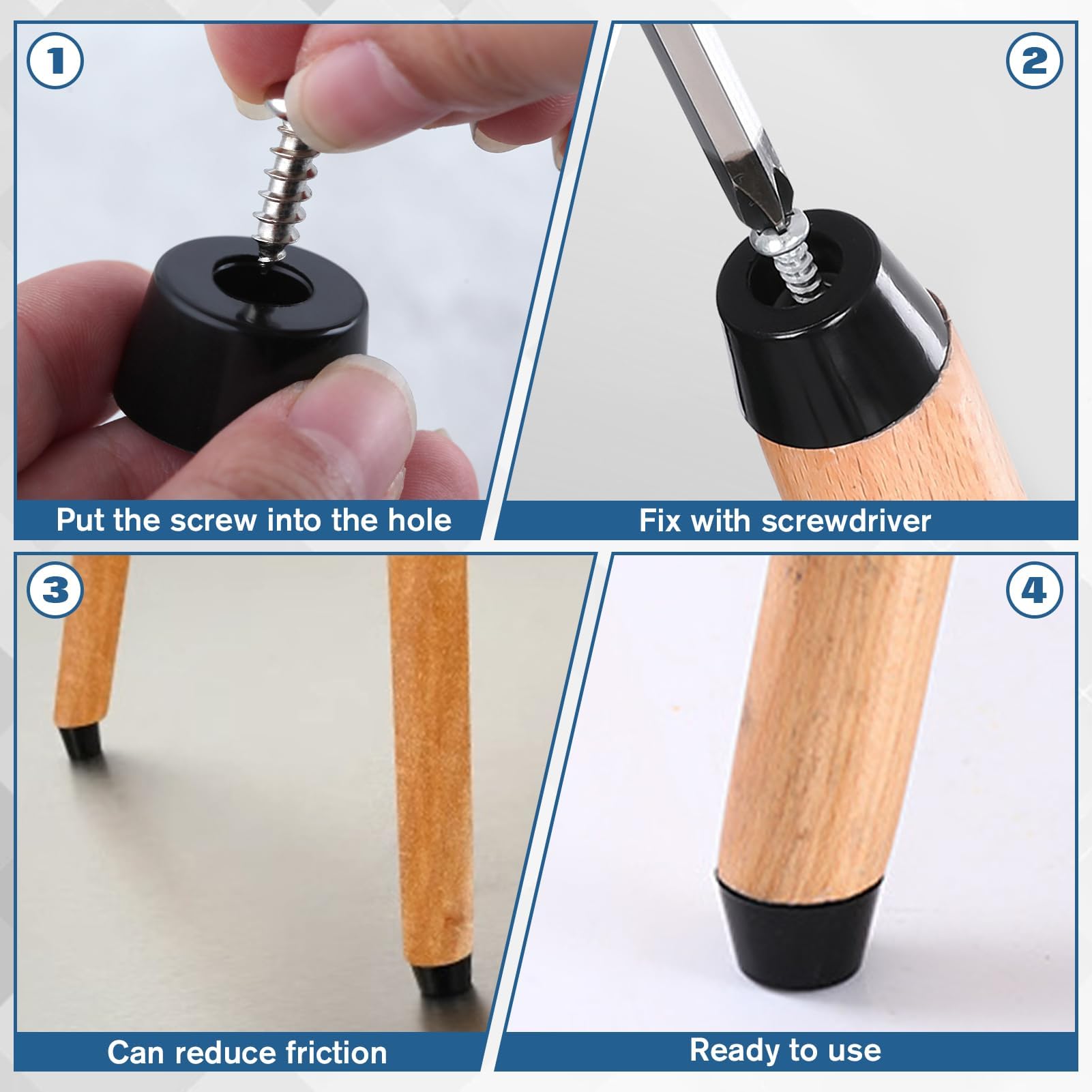 GOLD DEER 16 PCS Rubber Cutting Board Feet with Stainless Washer and Screws Black Round Non Slip Rubber Feet for Chairs Furniture Electronics & Application 2 Sizes(0.5“ H x 1”,0.5“ H x 0.78”) - Image 3