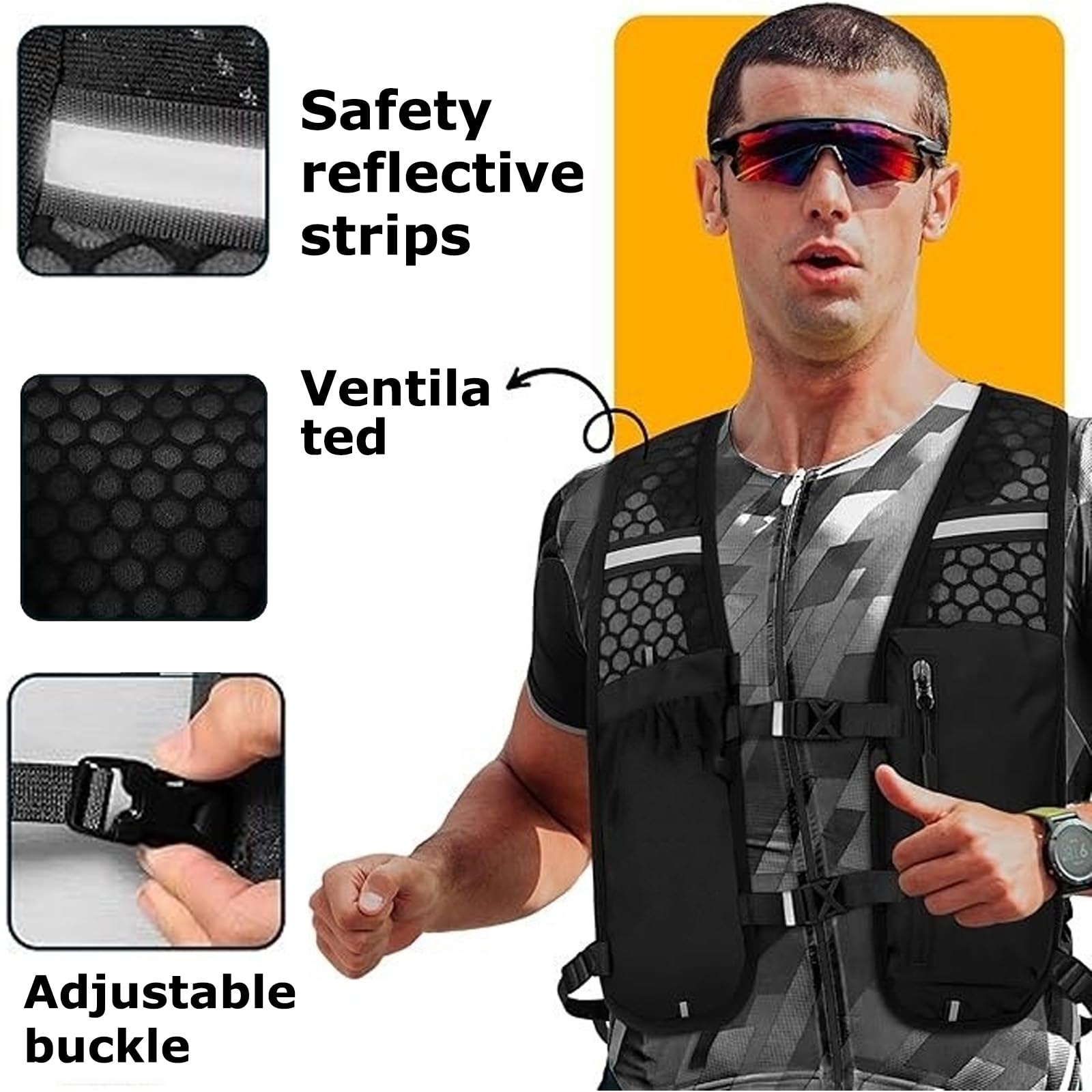 Gilet Running Uomo Donna Leggero, Traspirante Gilet Corsa Con 7 Scompartimenti E Porta Cellulare, Zaino Da Corsa Idratazione Con Strisce Riflettenti, Running Vest Per Trail Ciclismo Trekking - 5