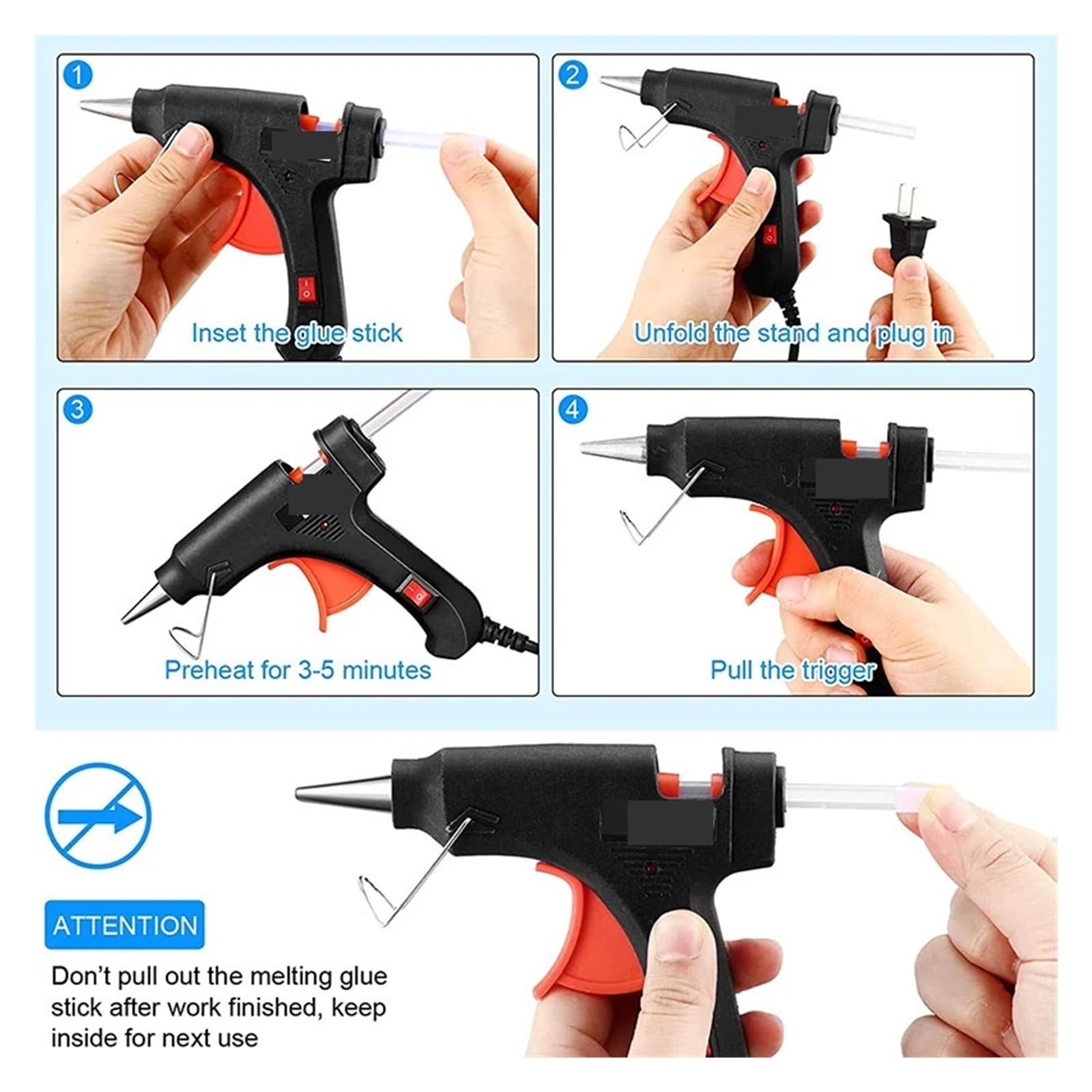 Pistolet do klejenia na gorąco, Pistolet do kleju na gorąco 20 W, miniaturowy pistolet przemysłowy z patyczkami 7 mm, narzędzie do naprawy termoelektrycznej, do majsterkowania i sztuki(Black*5)