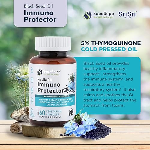 Miniatura 7 de SRI SRI TATTVA Cápsulas de Nigella Sativa prensadas en frío para apoyo inmunológico y vitalidad, aceite orgánico de semillas negras para una mayor