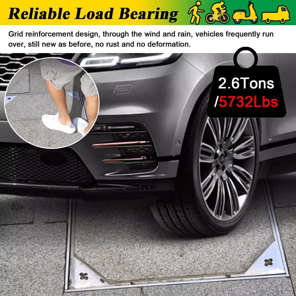 Cubierta de boca cuadrada resistente – Tapa de drenaje invisible duradera para acceso a tanque séptico comercial, 34in x32in / 86 x 81 cm, solución subterránea de larga duración
