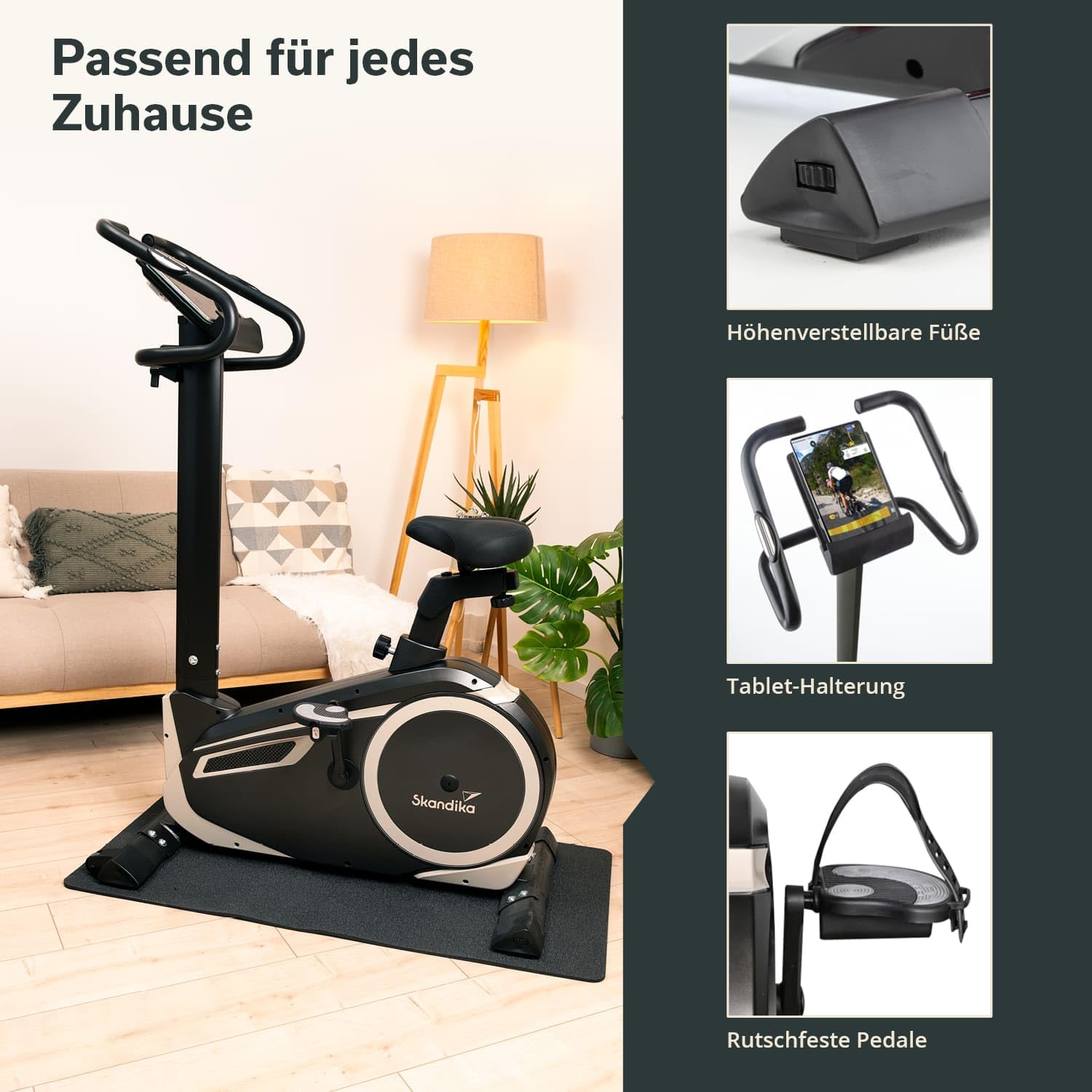 Skandika Ergometer Morpheus | Heimtrainer für Zuhause, 12 kg Schwungmassensystem, 32 Levels, 24 Programme, App Kompatibel mit Kinomap, Pulsgurt, Tablethalterung | Indoor Fahrrad bis 150 kg