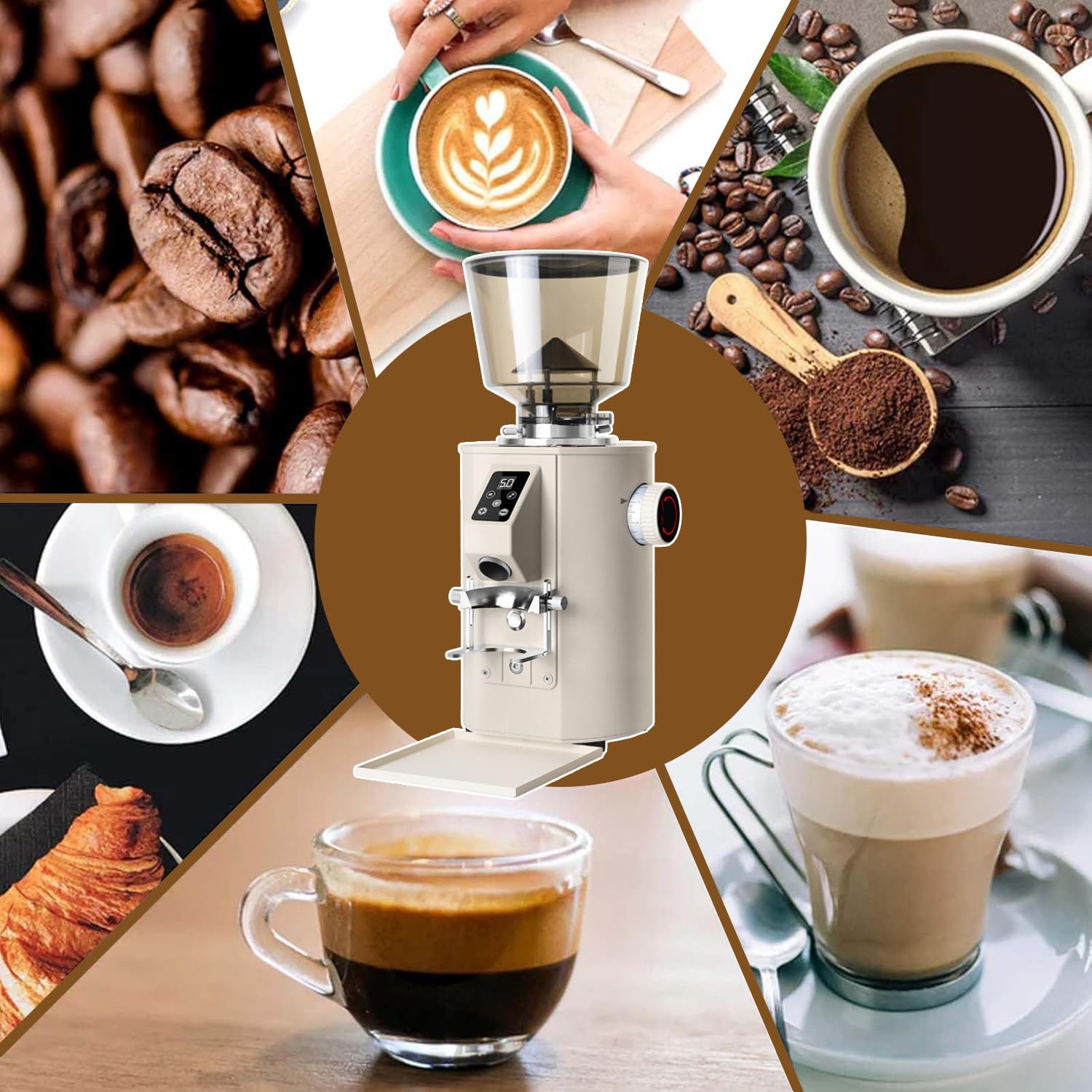 Molinillo Cafe Electrico, Moledor De Cafe 350 W, 2800 RPM, Modo De Dosificación Dual, Panel De Control LED Y Tolva De 450 G, 9 Ajustes De Molienda Gruesa/Fina, para Espresso White