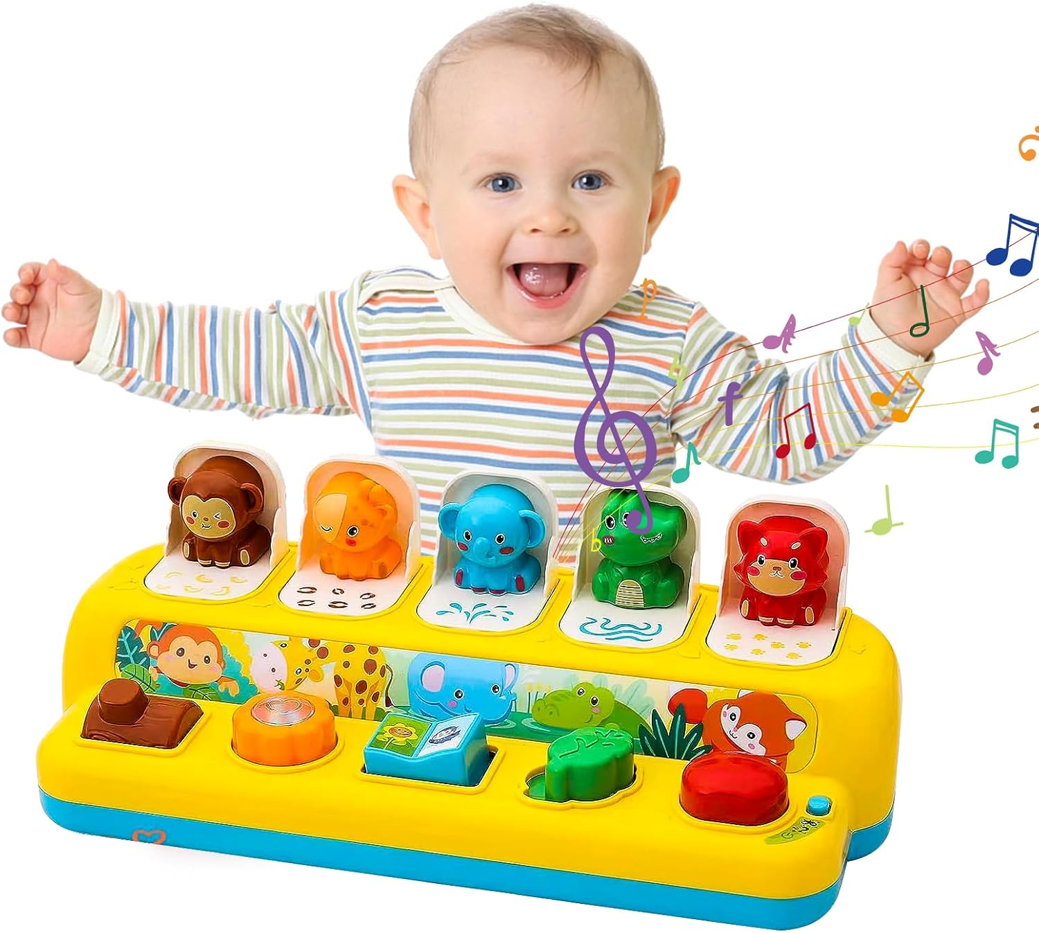 QANIY Interactive Pop Up Animals Toy with Music & Light