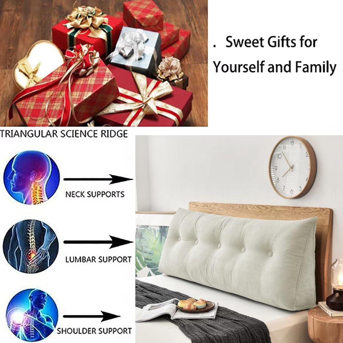 Large Bolster Triangular Headboard Wedge Backrest Positioning Support Bed Rest Reading Pillows Headboard Wedge Pillows for Day Bed Bunk Bed with Removable Cover, Teal, 39x20x8in