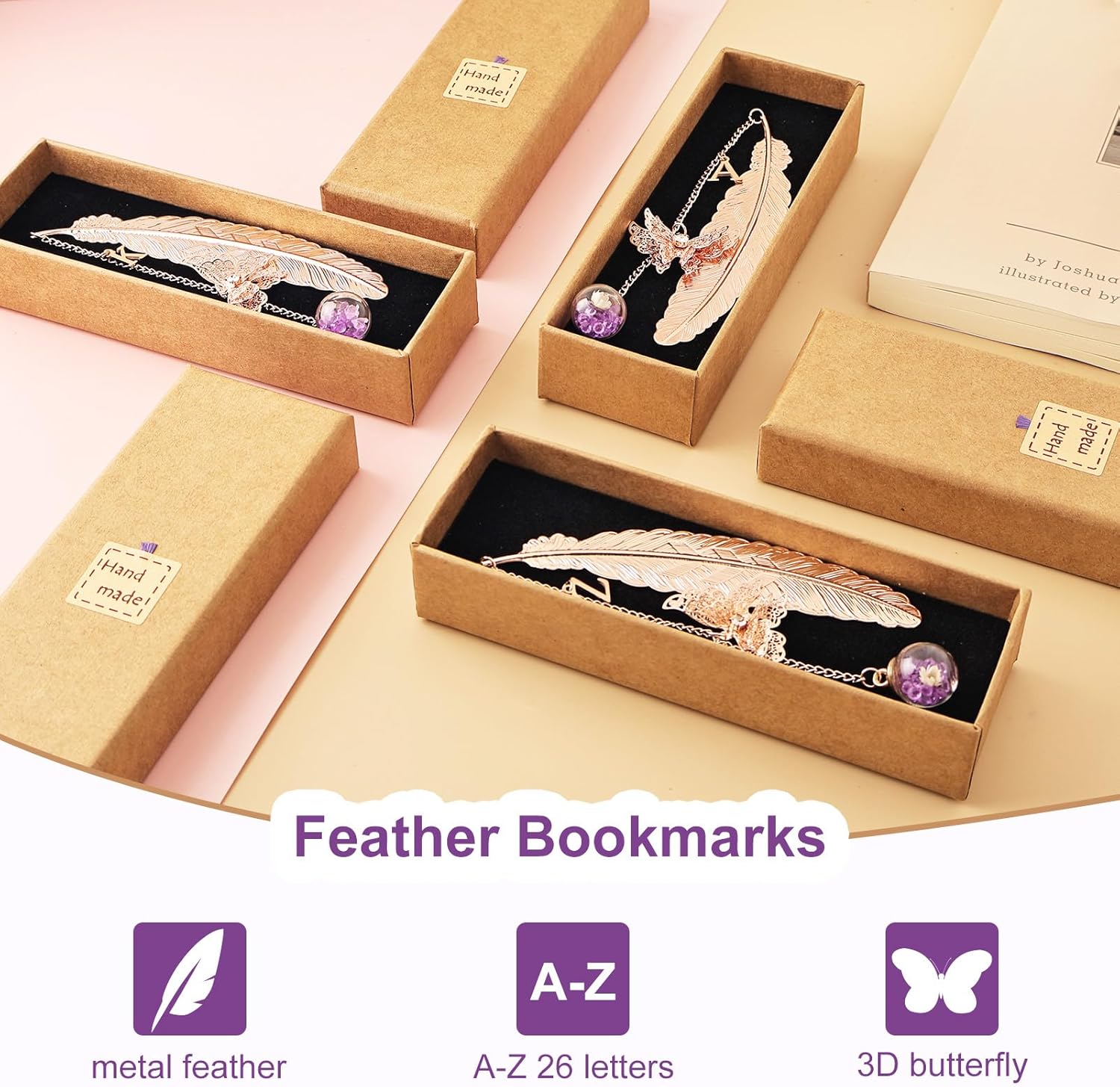 Snycler Exquisite Metal Feather Bookmark, Rose Gold, Help Reading, Beautiful Decoration, Suitable for Readers, mom, Teachers and Friends ，with Letter E - Image 3