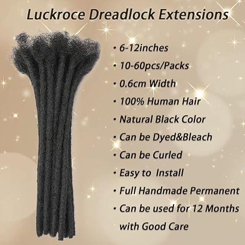 Miniatura 3 de Luckroce Extensiones de rastas de cabello humano para hombresmujeresniños, 60 hebras de cabello humano 100% real, extensiones de rastas permanentes,