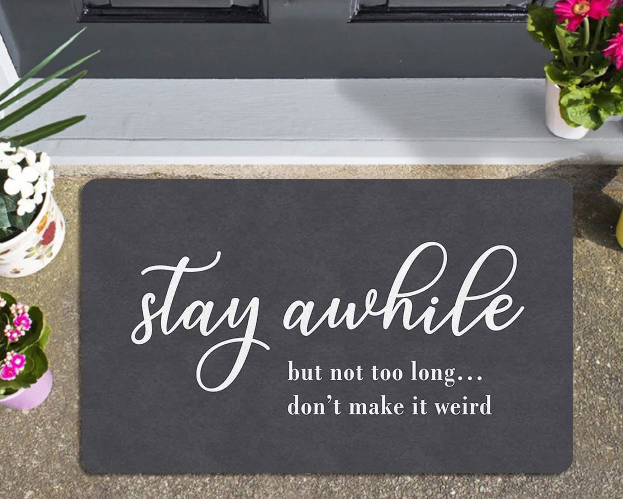 Ensound Stay Awhile Doormat Entrance Mat Funny Doormat Indoor Entryway Mat Outdoor Porch Entry Rug Rubber Front Door Mat Home Decorative 30x18 Inch