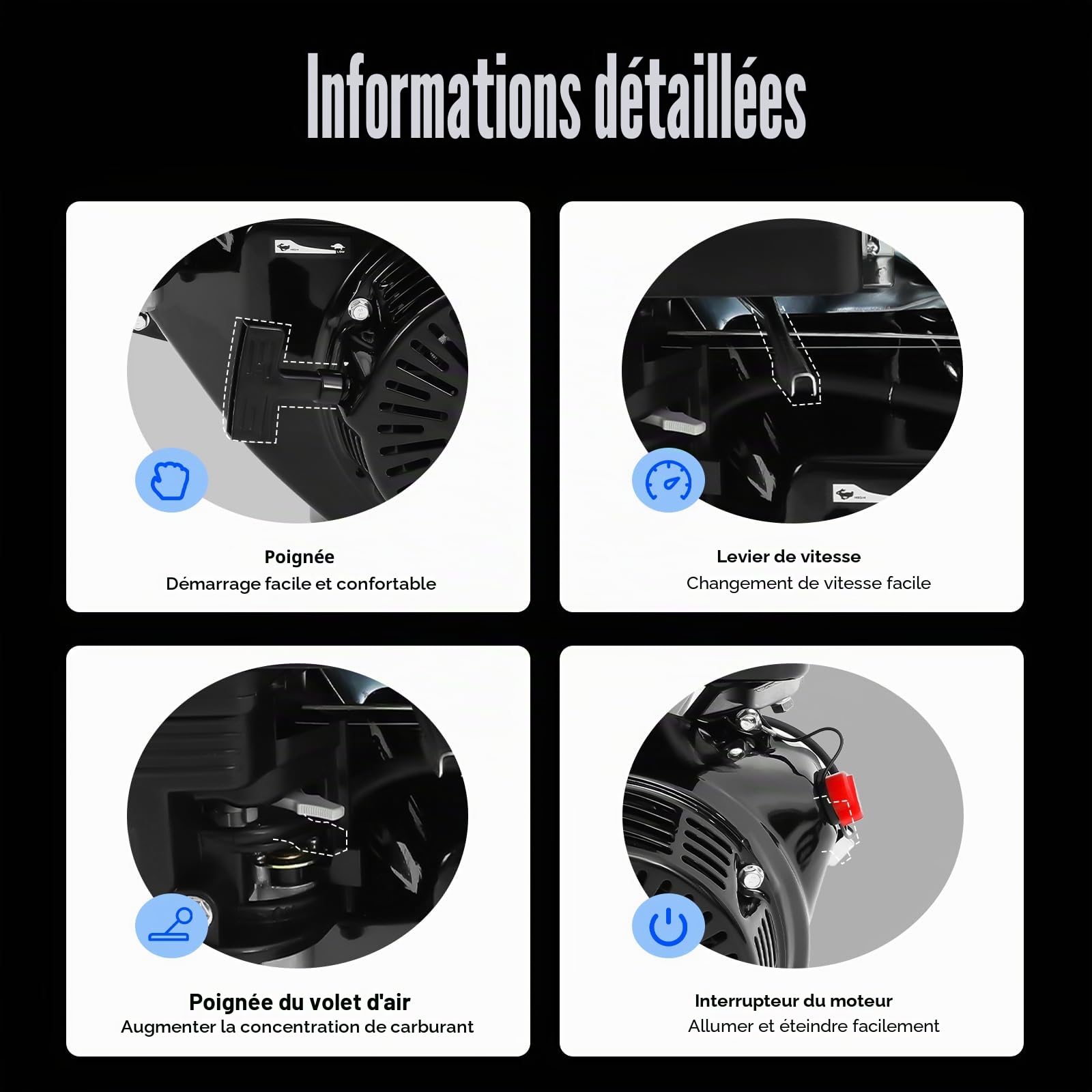 Moteur à essence 4 temps 15 CV 420 CC - Moteur sur pied - Moteur industriel - Refroidissement par air OHV - Arbre de 25 mm - 3600 tr/min - Avec fonction d'alarme d'huile - Pour karts, nettoyeurs haute