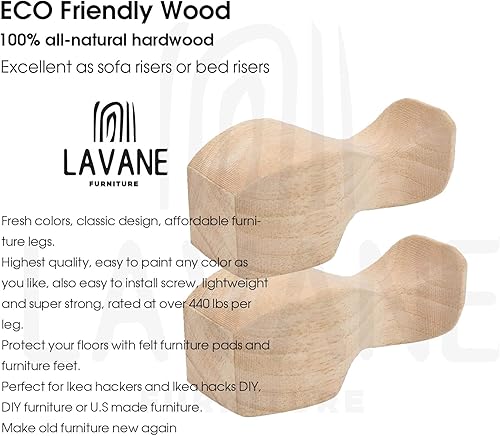 Miniatura 3 de La Vane Juego de 4 patas de madera para muebles de 6 pulgadas  5.9 in, estilo europeo, muebles de repuesto para muebles, decoración de pies para