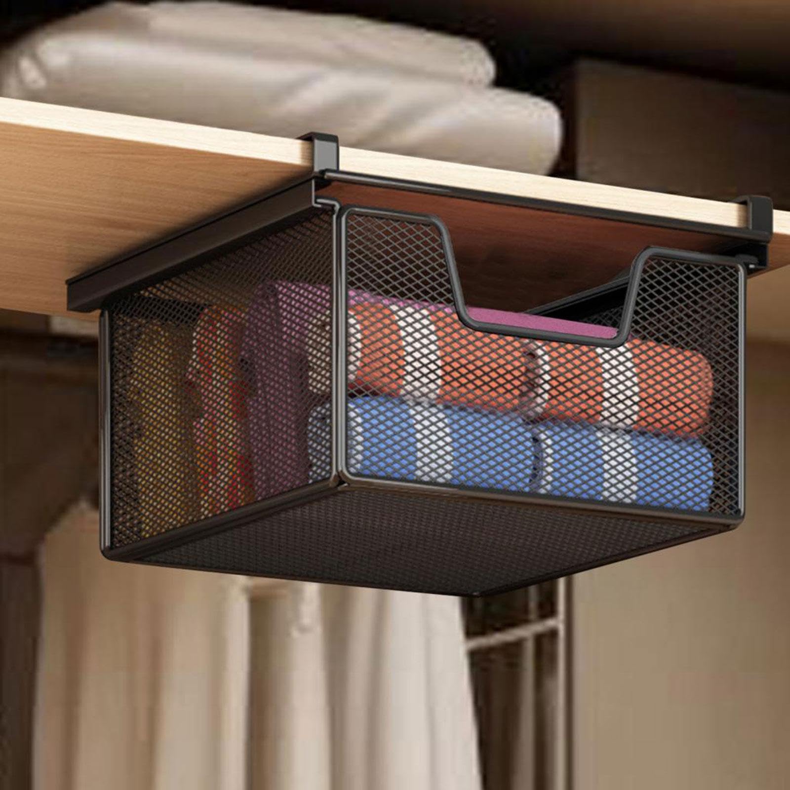Milageto Panier de Rangement Coulissant sous Étagère, Tiroir Suspendu Multifonctionnel, Tiroir de Rangement en Acier pour Maison, Bureau et Cuisine, Longueur 46 Cm