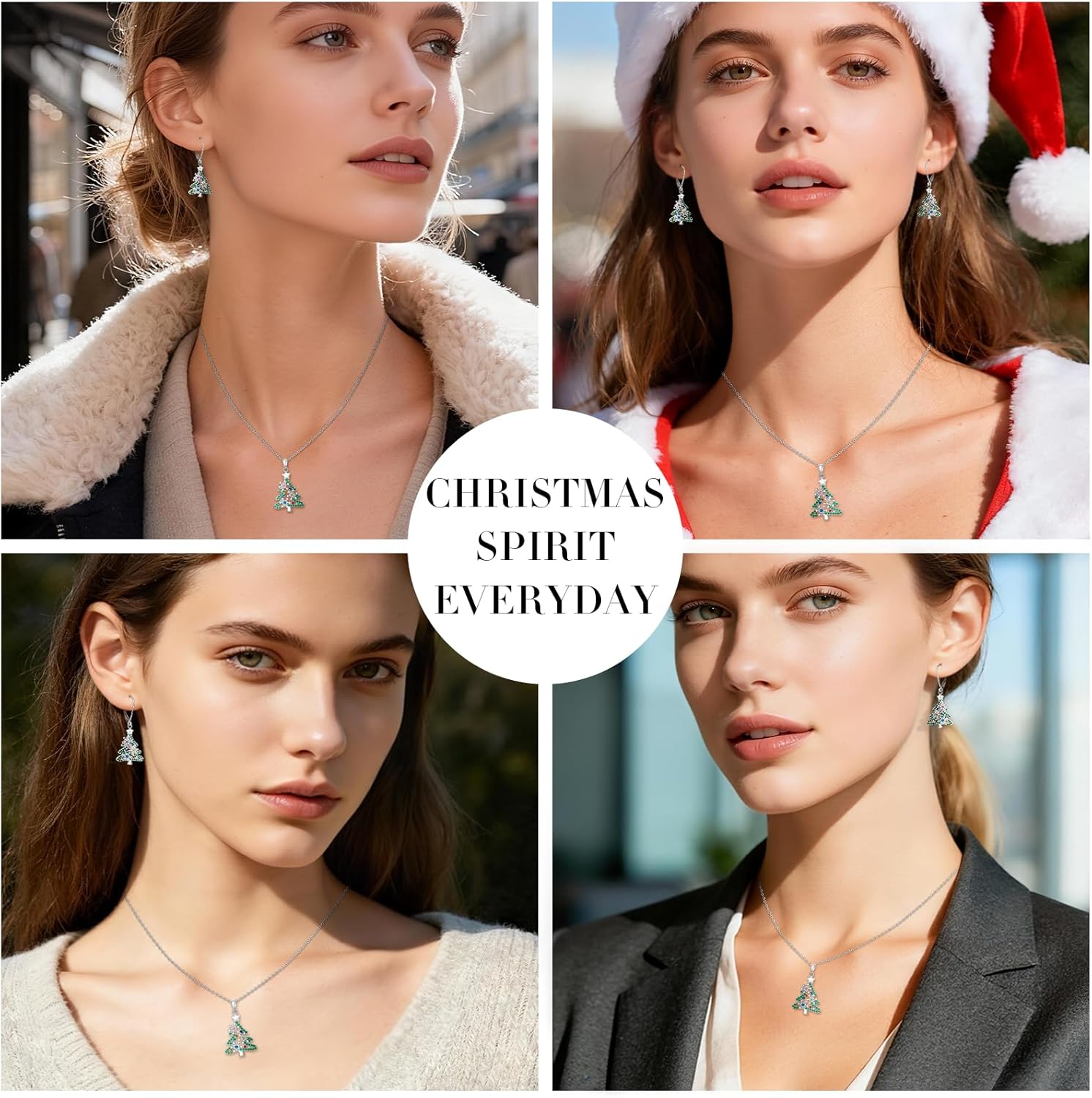 Christmas Tree Necklace Christmas Tree Necklace for Women Sterling Silver Snowflake Tree Necklaces Pendant Green Xmas Tree Colorful Zircon Winter Pendent Holiday Jewelry Gifts - Image 4