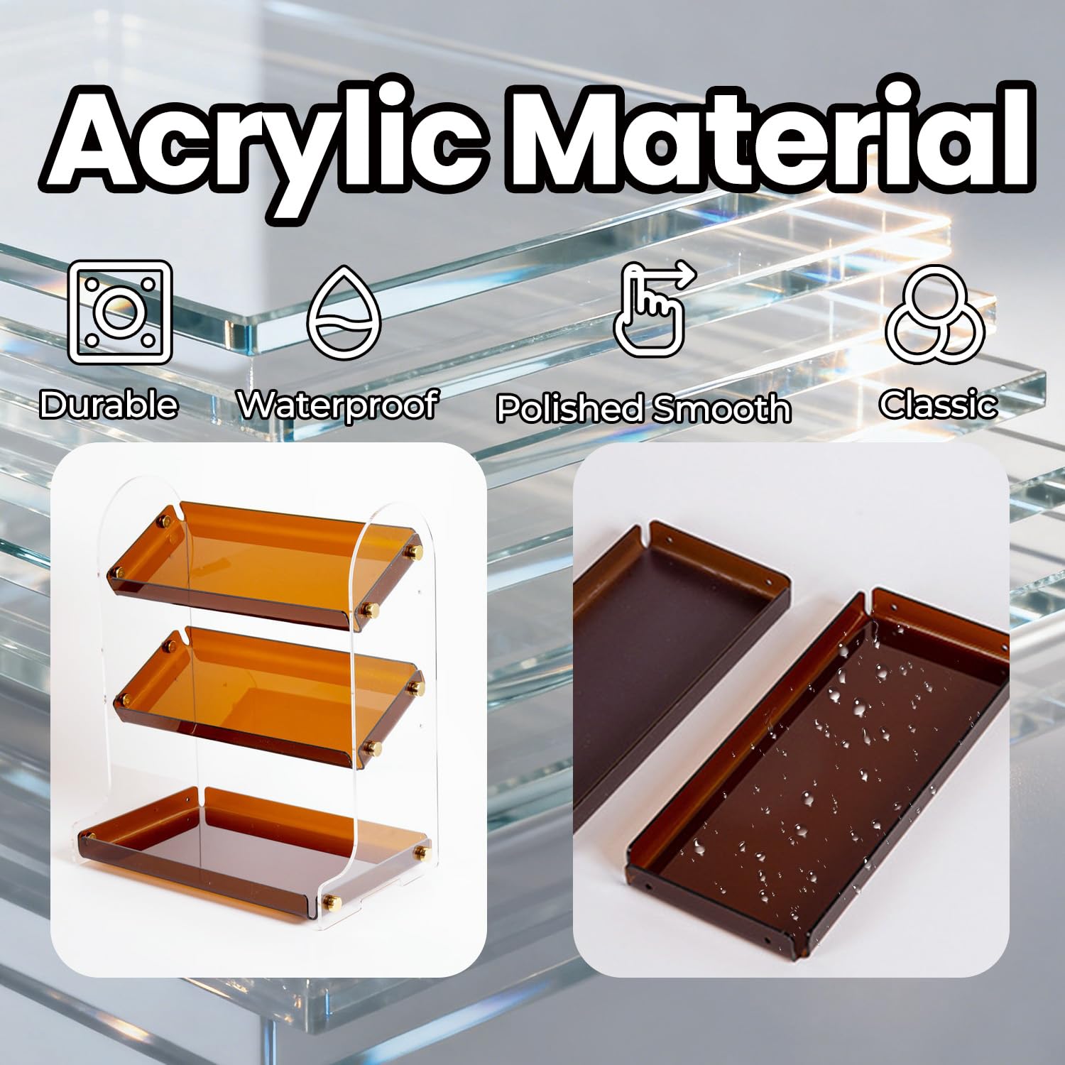 Estante acrílico de 3 niveles para encimera de baño, organizador de maquillaje impermeable para cosméticos, perfumes y soluciones de almacenamiento de oficina