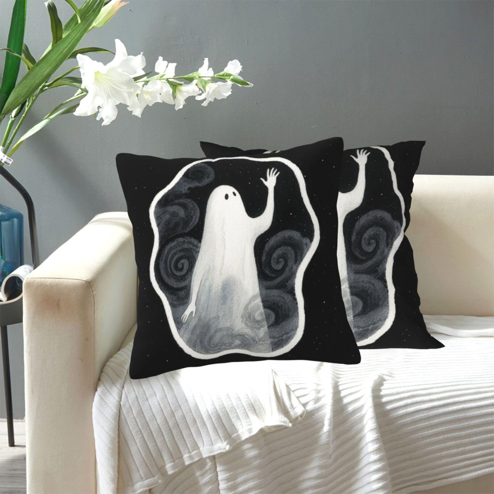 FekiLoot Decorative Throw Pillow Covers Modern Farmhouse Pillowcase Double Sided Cozy Cushion Cover for Sofa Couch Bed 18"X18" Ghost