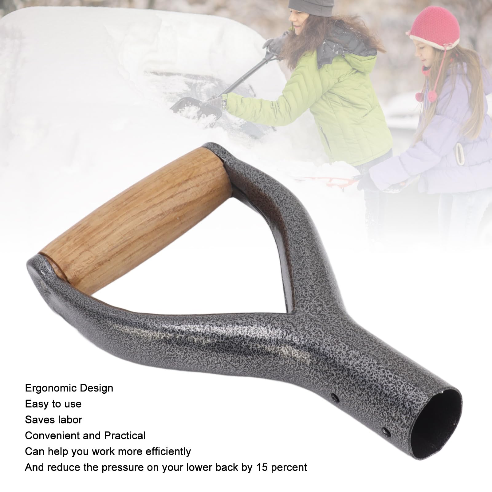 Manico per Pala con Impugnatura in Legno, Manico a Vanga di Ricambio in Ferro a Forma di Y 3,1cm