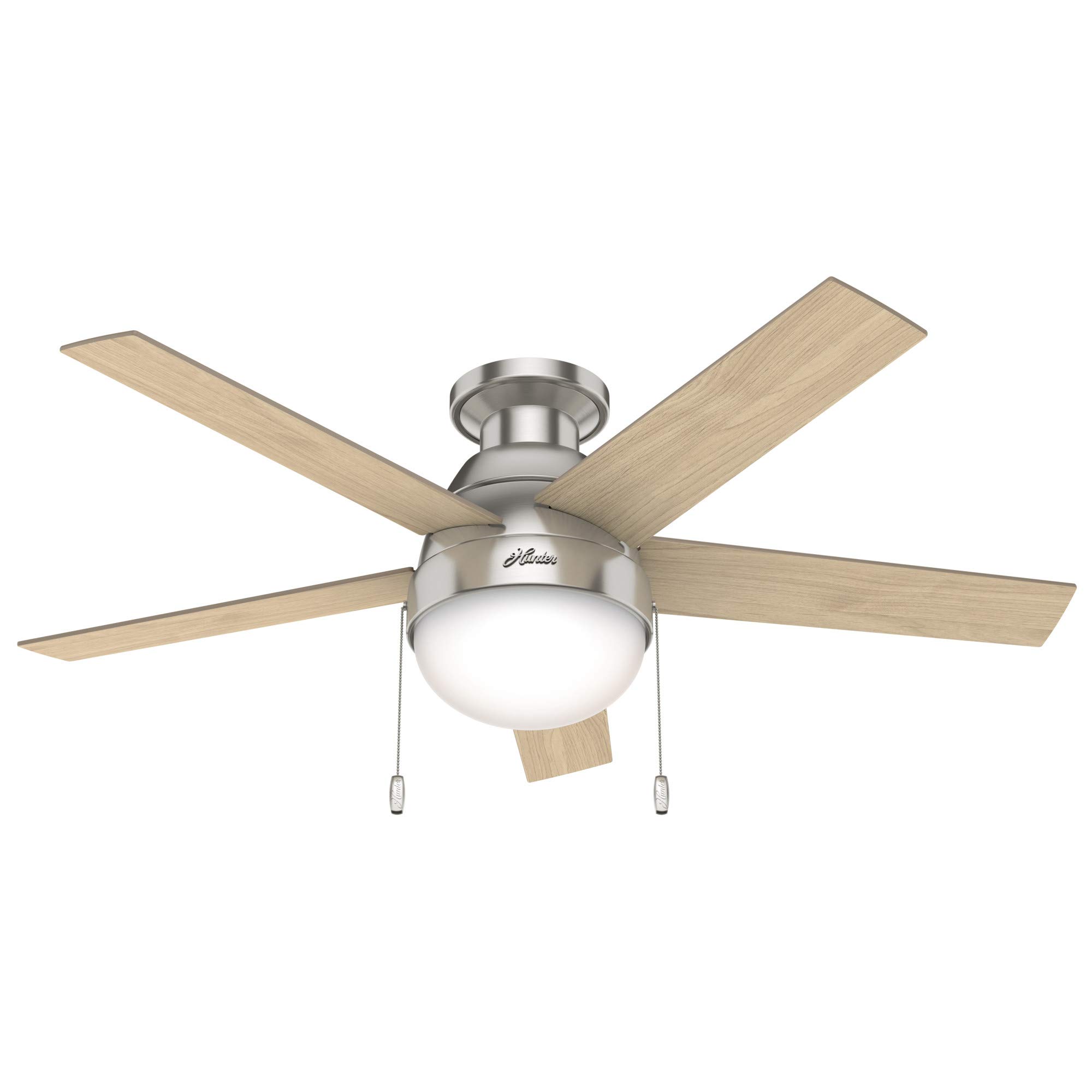 Hunter Fan Company 50278 Hunter Anslee Indoor Low Profile Ceiling Fan with LED Light and Pull Chain Control, 46", Brushed Nickel Finish