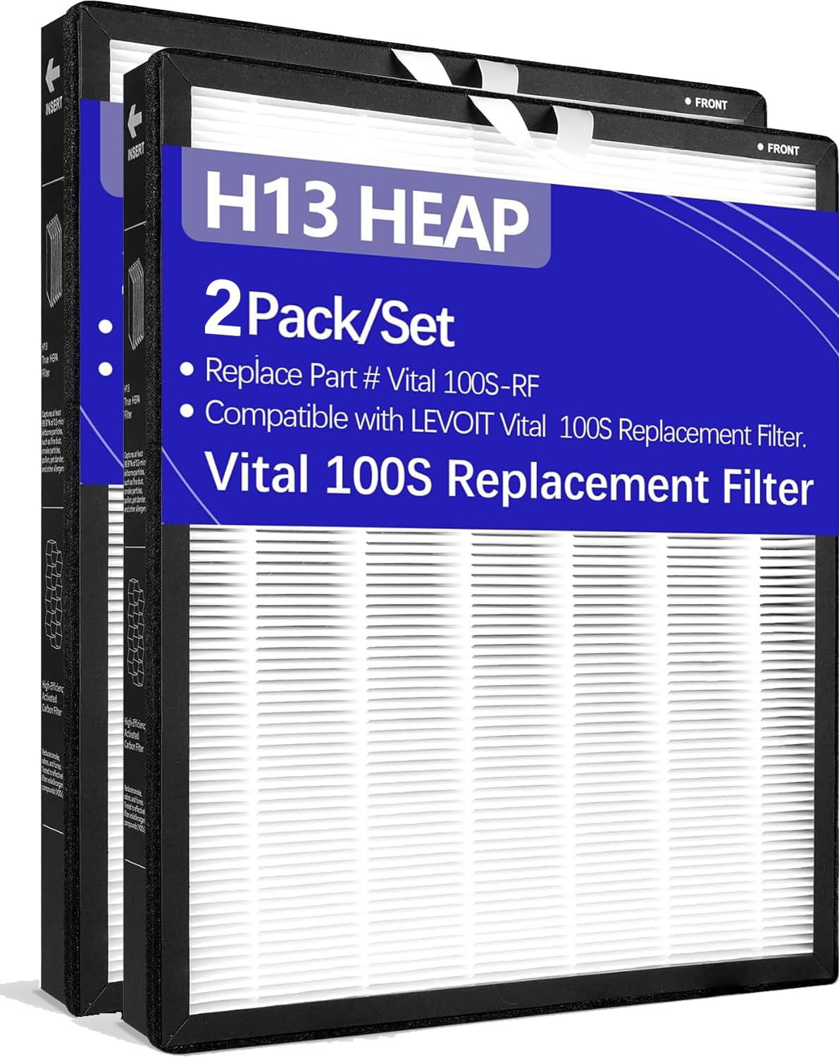 2 Pack Vital 100S Replacement Air Filter for LEVOIT Vital 100S &amp; 100S-P Air Purifiers, 3-in-1 H13 True HEPA &amp; Activated Carbon Filter, Compatible with Vital 100S-RF Models