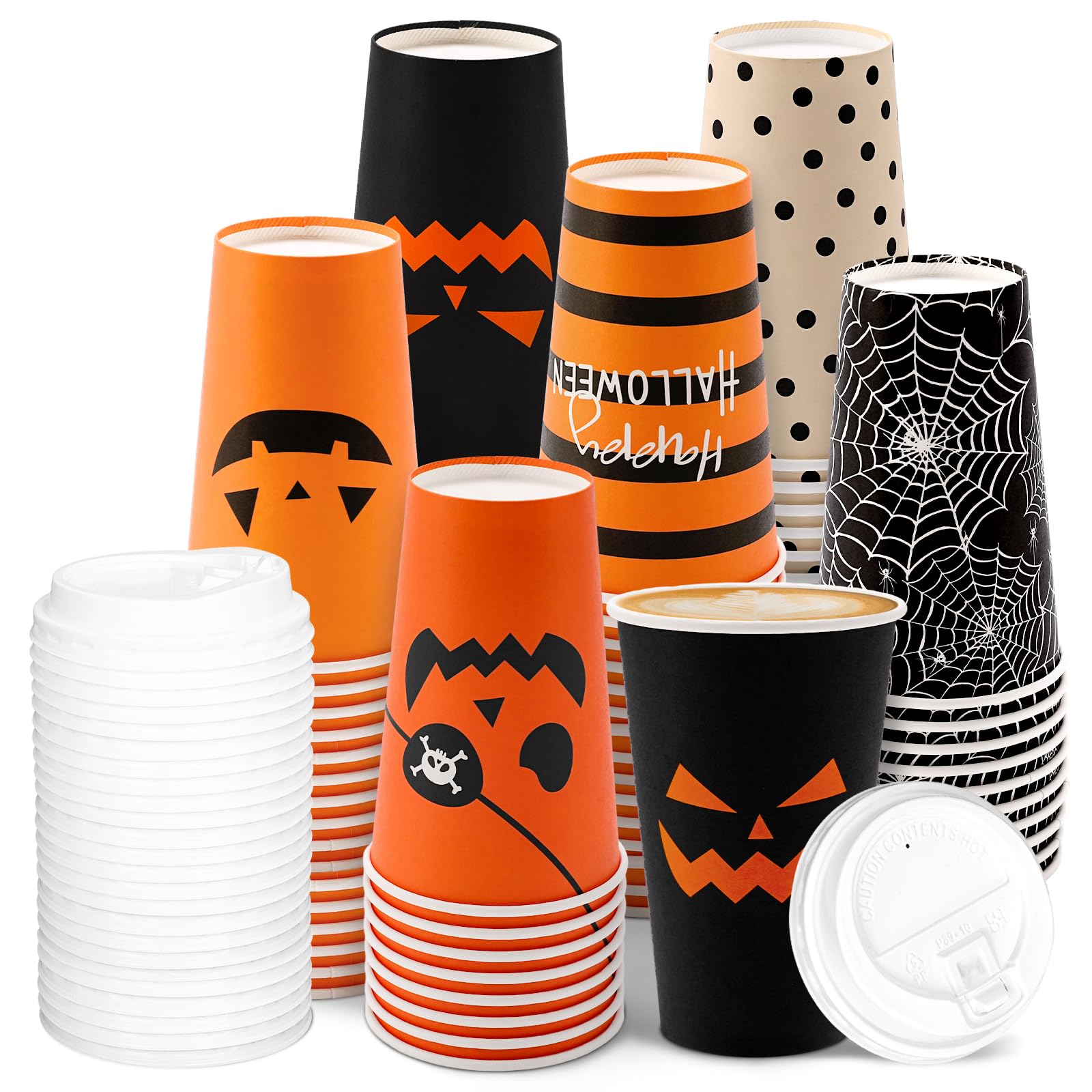 Tasses jetables en papier avec couvercles pour éviter les fuites pendant la fête d'Halloween