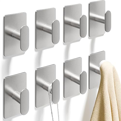 pickpiff Ganchos Adhesivos para Toallas de Baño: Soporte de Pared Extra Fuerte de 20LB para Ducha, Cocina, RV, Dormitorio, Apartamento, Plata,