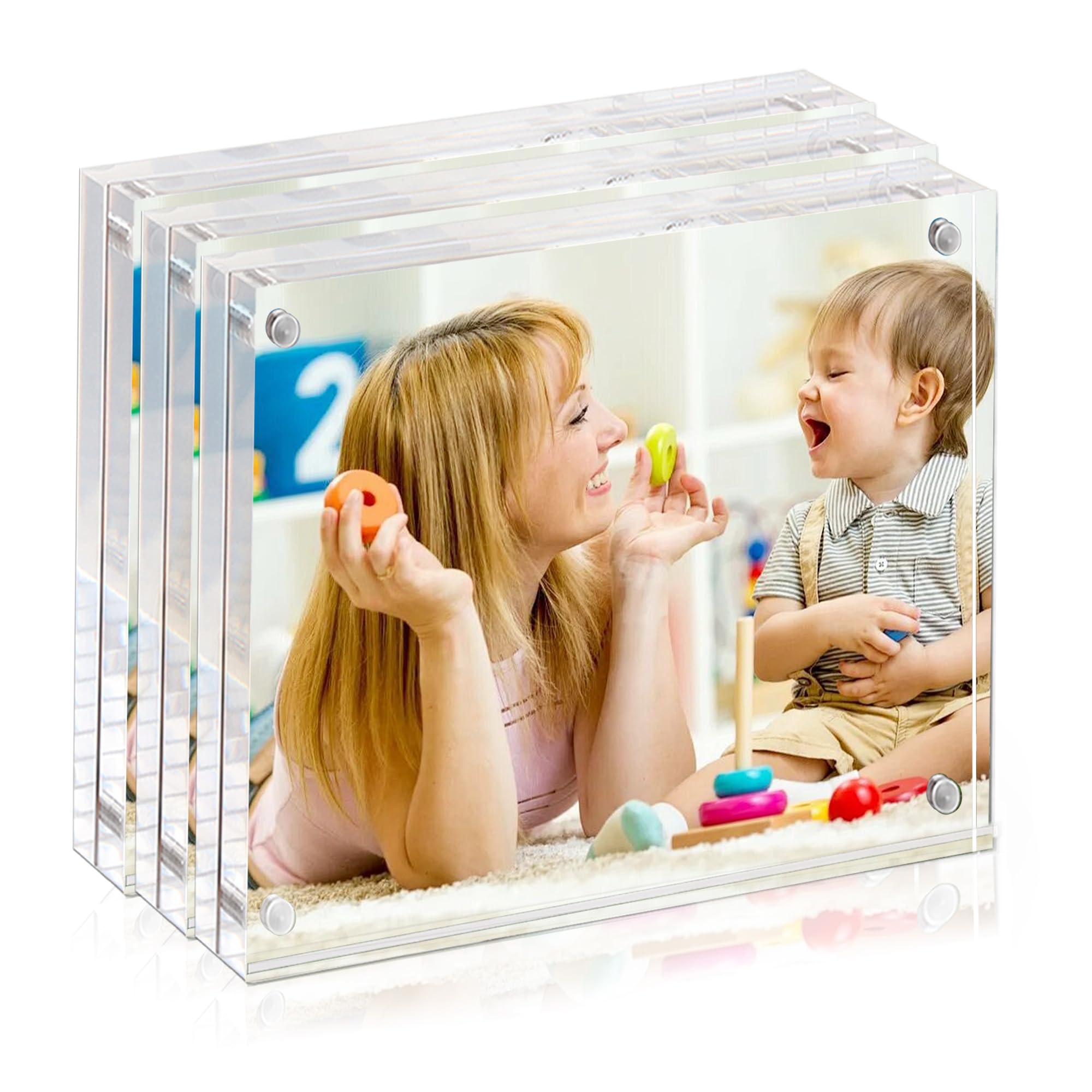 8x10 Inch Acrylic Picture Frames, 3-Pack Double Sided Magnetic Clear Picture Frames, Freestanding Acrylic Frameless Desktop Photo Frames 8x10 for Home/Office Tabletop Display