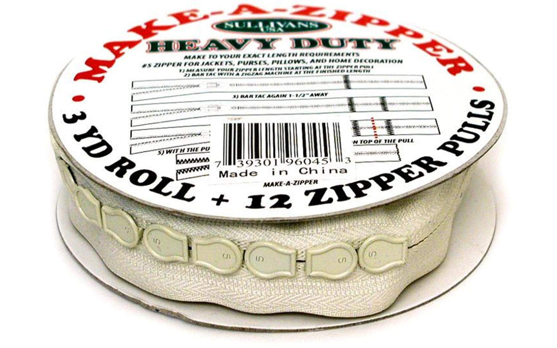 Sullivans Make-A-Zipper Kit Heavy Duty 3 Yards-Beige