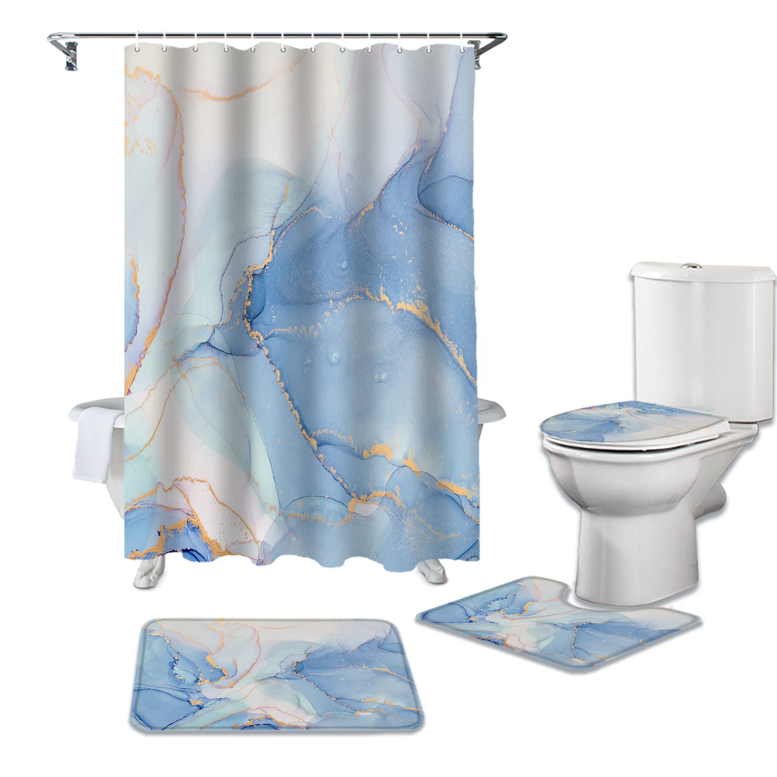Duschvorhang Abstrakter Marmor Look - Wasserdichtes Set Mit 12 Haken 183x183 Cm