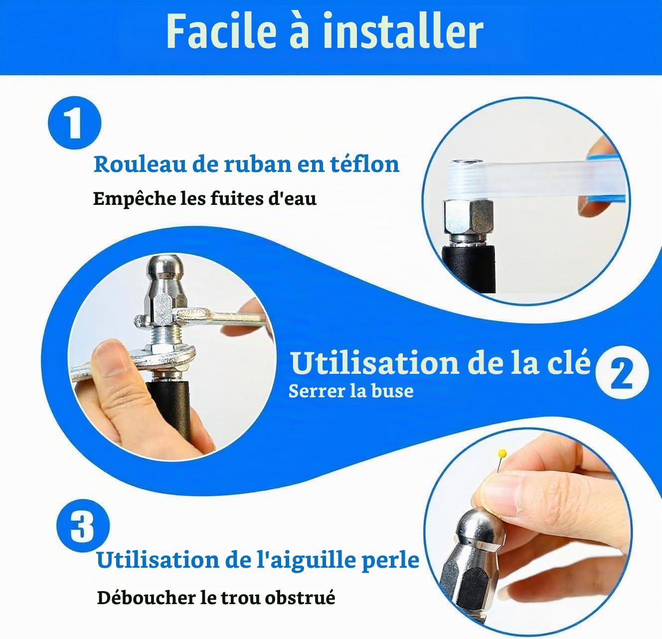 Kit de tuyau de jet de drainage, tuyau à haute pression de 30m de 400 bars pour drains bloqués, patios et allées, compatible avec plusieurs marques de laveuses à pression