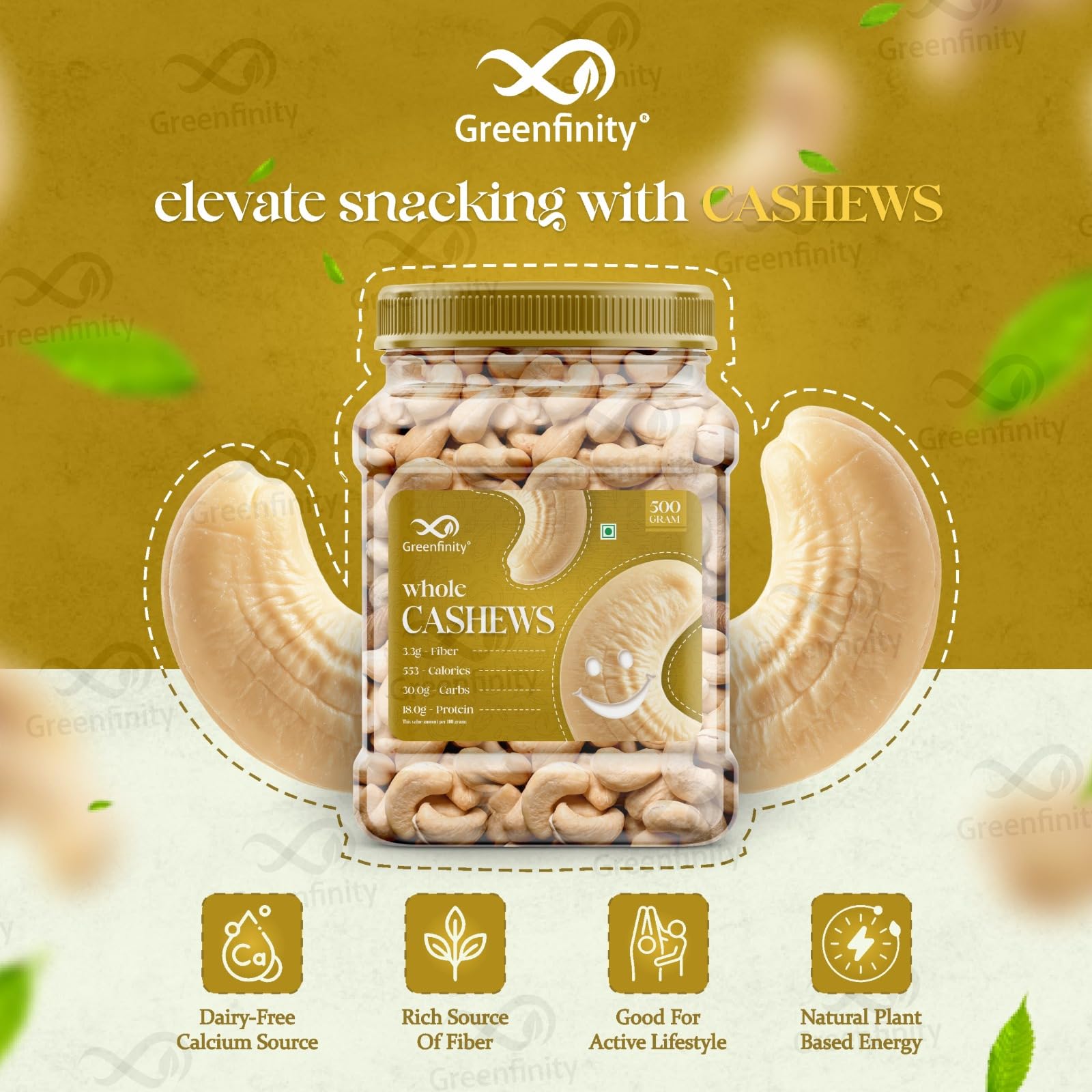 GreenFinity Premium Almonds & Cashews Combo – 500g Each (1kg Total) | Crunchy Whole Nuts in Reusable Jar | Protein-Rich Healthy Snack | No Preservatives | Vegan & Gluten-Free 1