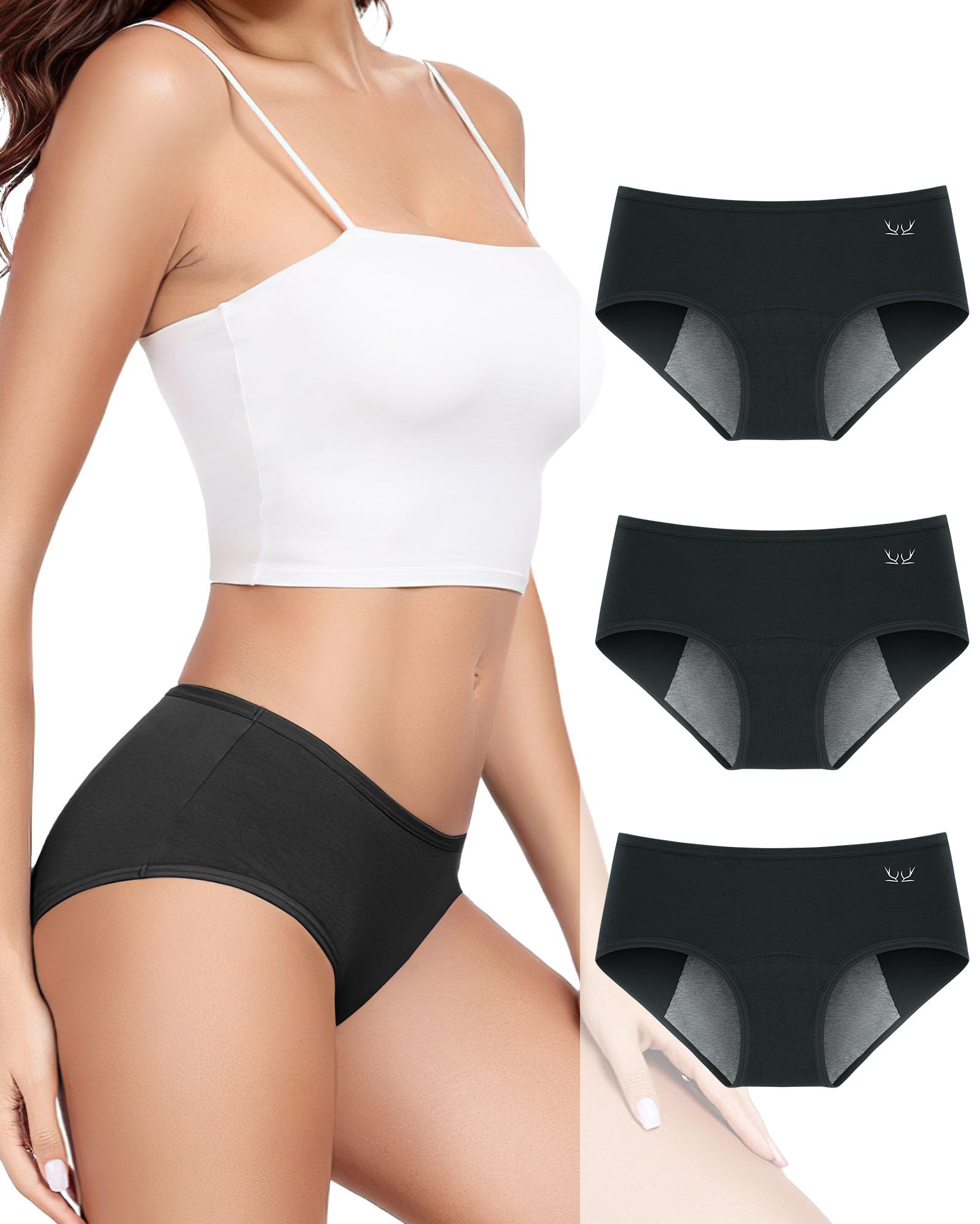 RUIXUE Period Pants for Women Cotton Menstrual Underwear Period Knickers Heavy Flow Postpartum Leakproof Knickers Extra Protection Pack of 3