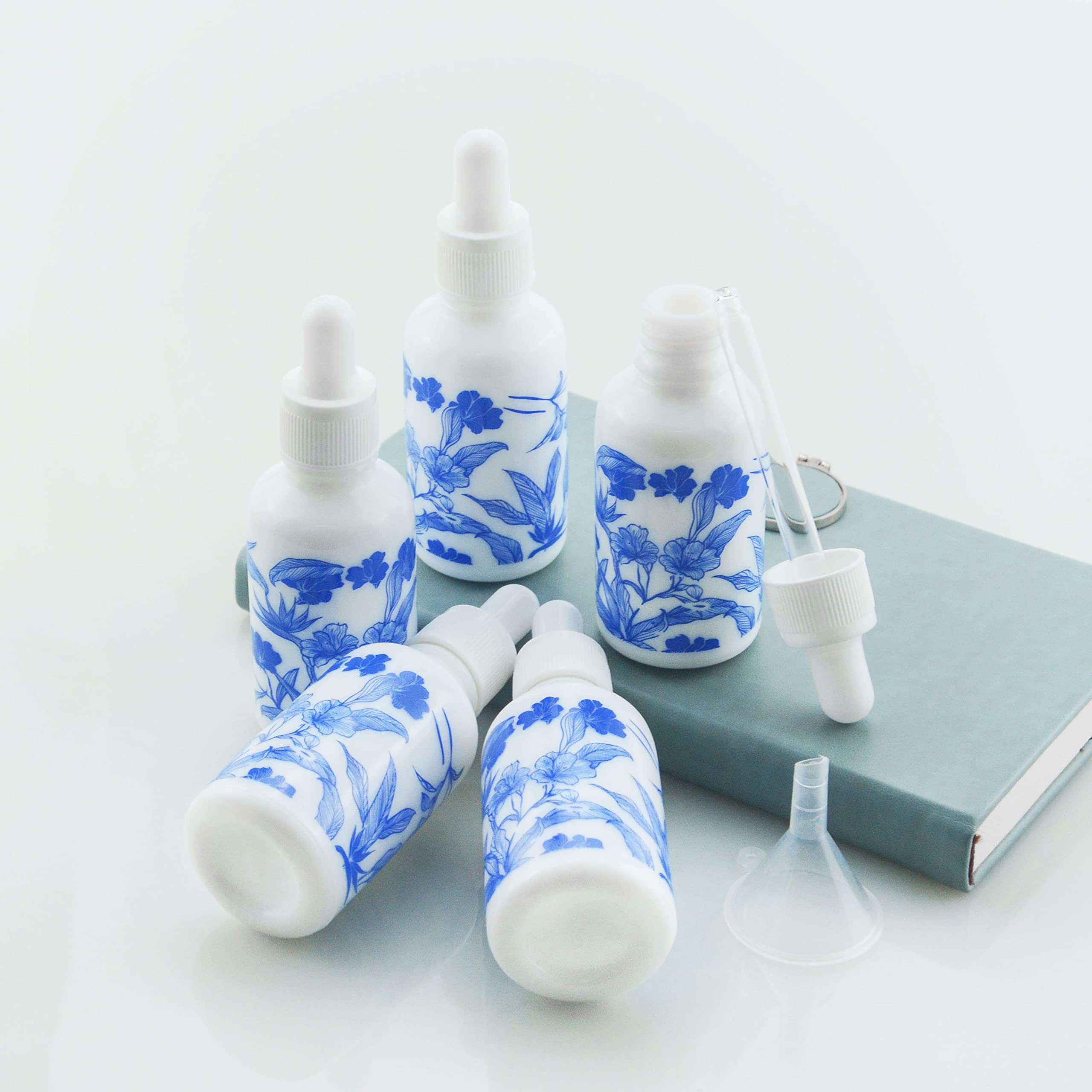 6 Stück 30 Ml Blaue Und Weiße Porzellan-Keramik-Tropfflaschen Für Parfüm, Aromatherapie, Kosmetikbehälter, ätherische Öle, Leere Tropfflaschen Mit