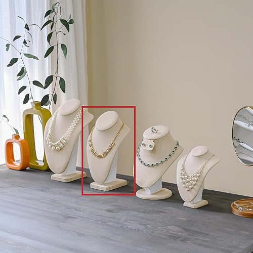Miniatura 7 de MOOCA Cadena de madera cubierta de lino, soporte de exhibición de busto de joyería, collar de maniquí, collar de exhibición, collar de maniquí,