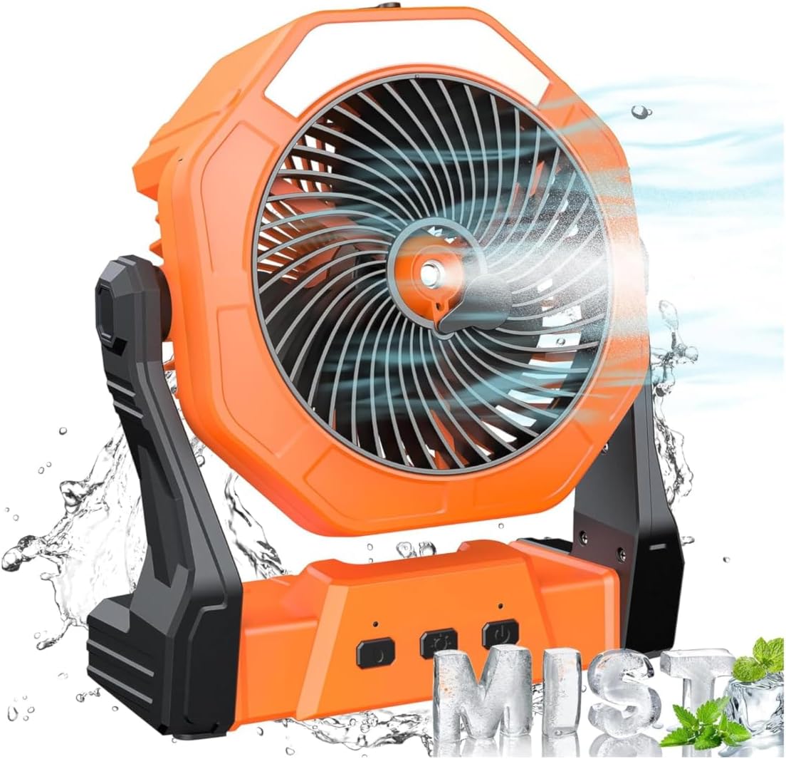 Ausic Portable Misting Fan, Outdoor Fans for Patios with Water Mist, 30000mAh Rechargeable Battery Personal Cooling Fan with Mister, 8-Inch, 250mL Water Tank & LED Lantern, for Home, Outside, Camping