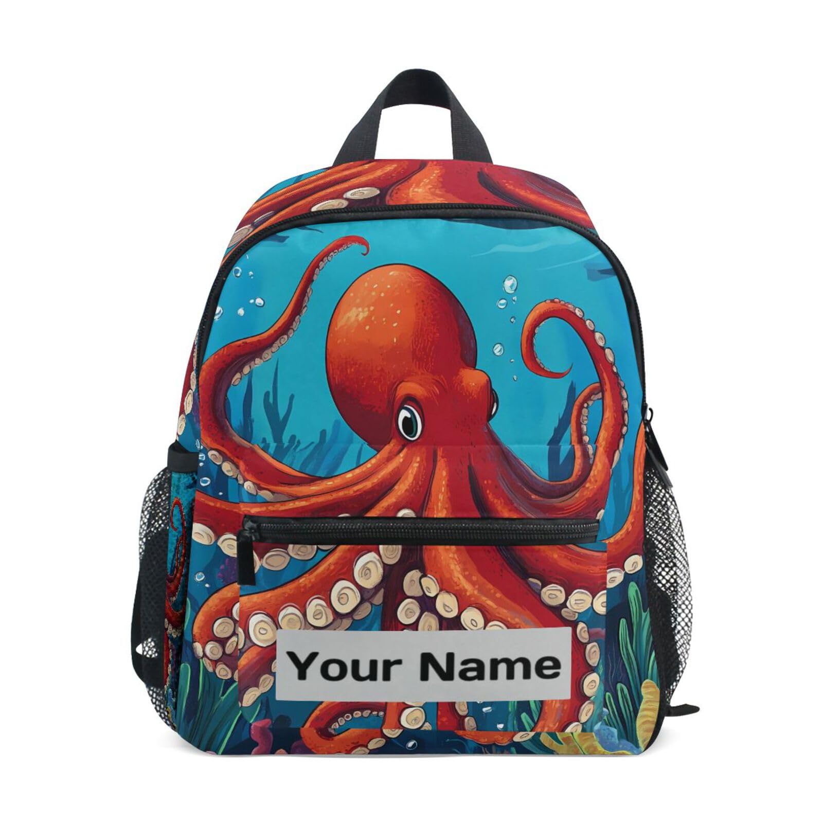 Custom Cute Ocean Animal Octopuses Kids Backpack for Girls Boys, Sea Shake Toddler Casual Daypack Backpacks, Personalized with Kid's Name Preschool