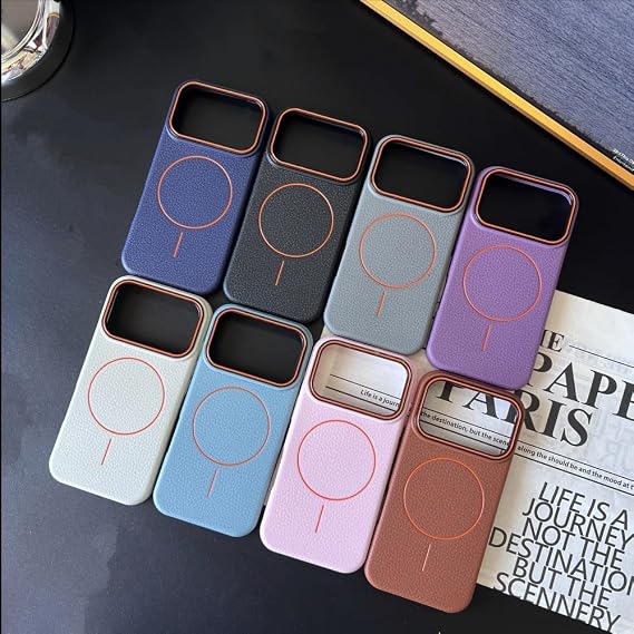 Magnetic Slim Case for iPhone 17 16 15 Pro Max Lichee Pattern [Compatible with MagSafe] Soft Anti-Scratch Luxury Case Cover (for iPhone 17 Pro Max,Pink)