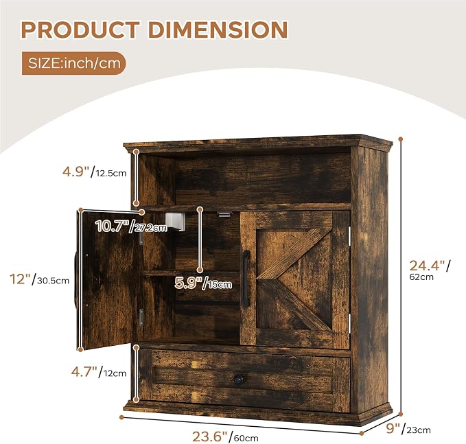 Botiquín de Pared con Cajón y Estante Ajustable 24.4"H x 23.6"W x 9"D miniatura 2