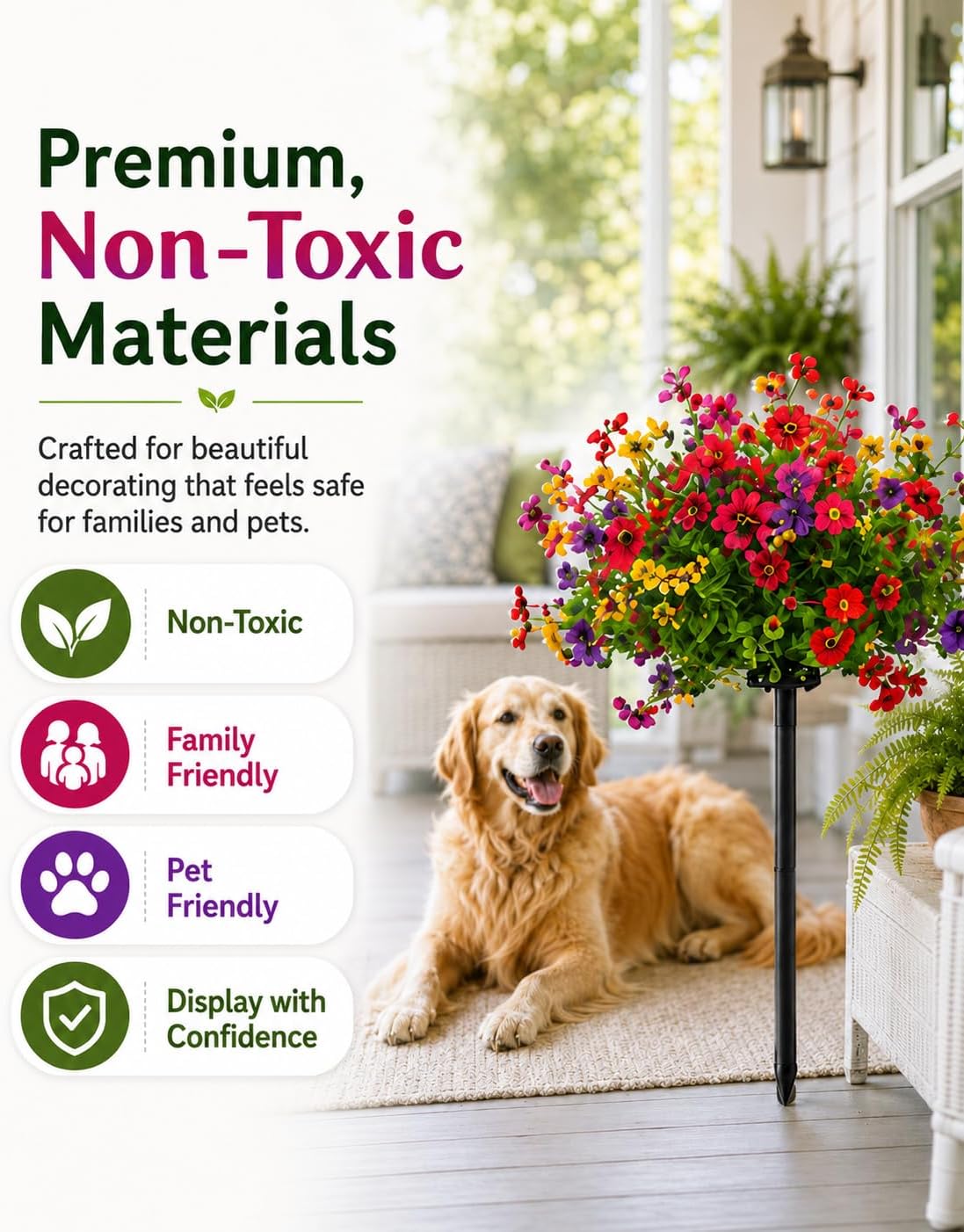 2 Pcs Artificial Flowers for Outdoors with Stakes Potted Trees Ground Fake Petunias Faux Outdoor UV Resistant Topiary Bushes Stake Petunia Planters Pots Bush Picks Fakeplants and Shrubs