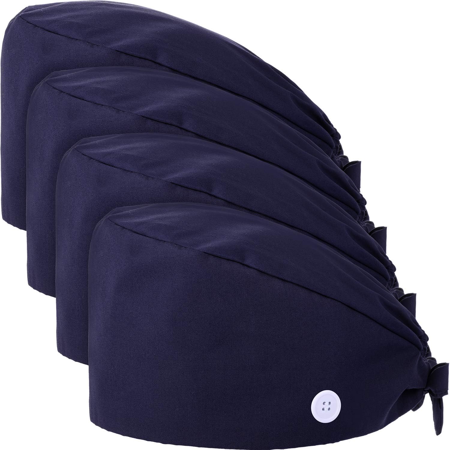 4 Pieces Bouffant Scrub Caps Adjustable Button Sweatband Hats Tie Back Hats for Women Men