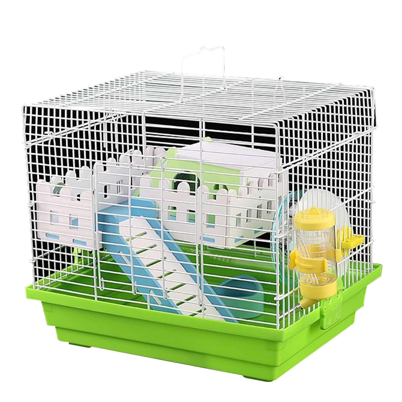 Piccola Gabbia per Criceti, Cage Hamster Include Accessori, Bottiglia d'Acqua, Ruota per Esercizi, Ciotola per Cibo e Nascondiglio per Criceti, Habitat per Gerbilli(Green)
