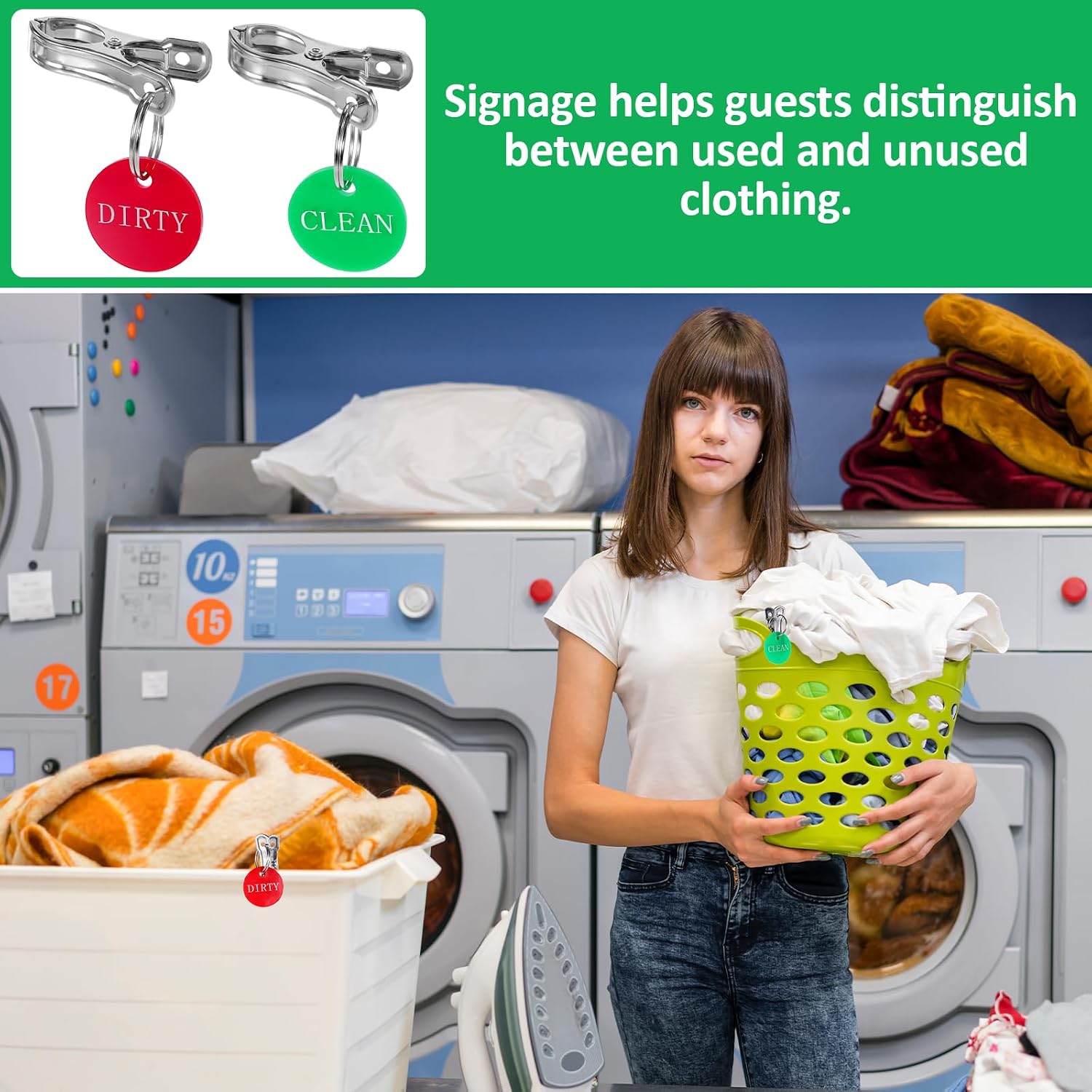 4Pcs Clean Dirty Signs, Laundry Basket Labels with Stainless Steel Clips