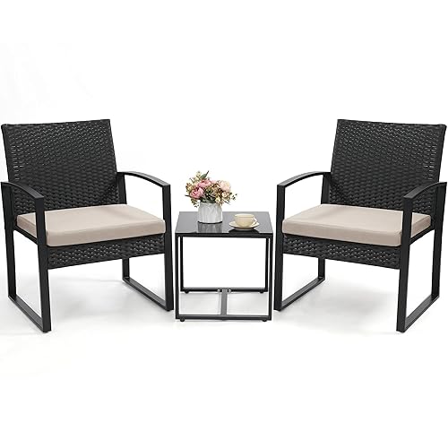 3 Piece Wicker Patio Bistro Set, Rattan Conversation Set with