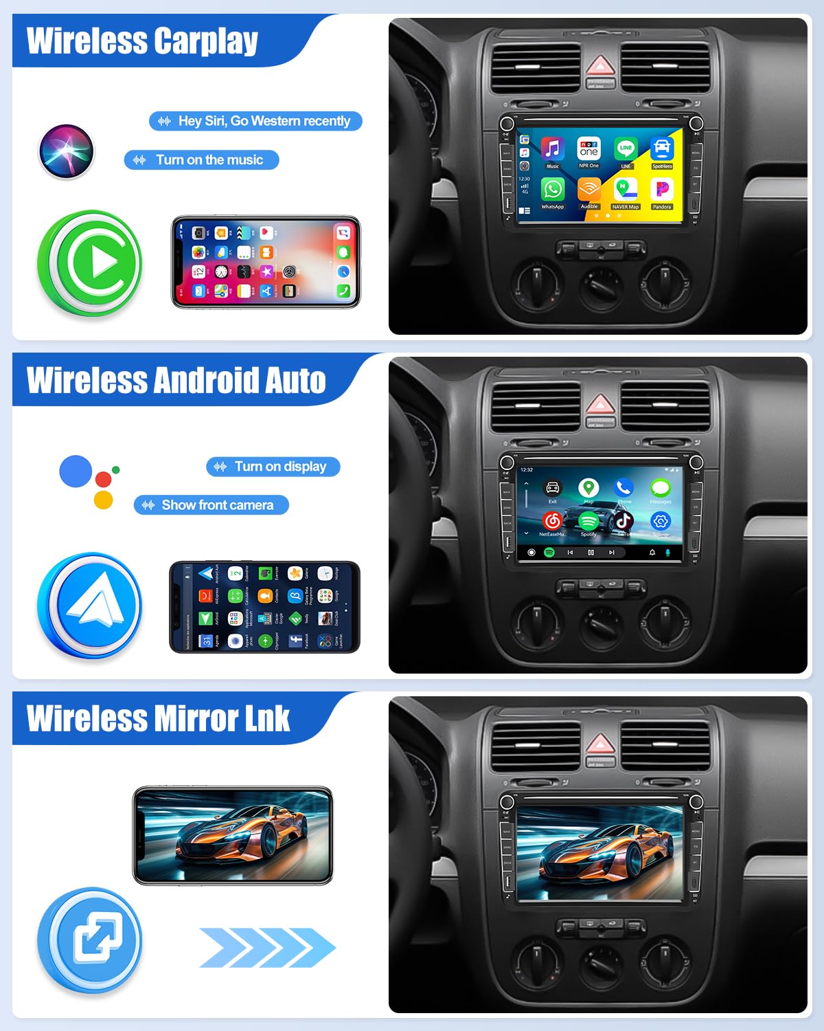 CAMECHO 1 Din autoradio met Draadloze Apple CarPlay Android Auto, 5 inch Scherm Bluetooth Autoradio met Mirror Link FM USB/Type-C EQ SWC Achteruitrijcamera Mic