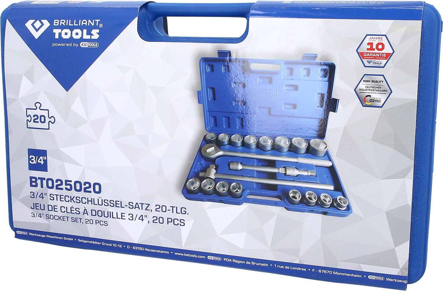 BRILLIANT TOOLS 3/4 Zoll Steckschlüssel-Satz, 20-tlg [Powered by KS TOOLS]