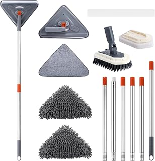 80 Inches Wall Mop with Long Handle Ceuku Wall Cleaner Mop with Extension Pole 39" to 80" Wall Duster With 3 Replacement Pad and 2 Tile Tub Brush, Wall Cleaner Mop for Cleaning Ceiling Window Tile Tub