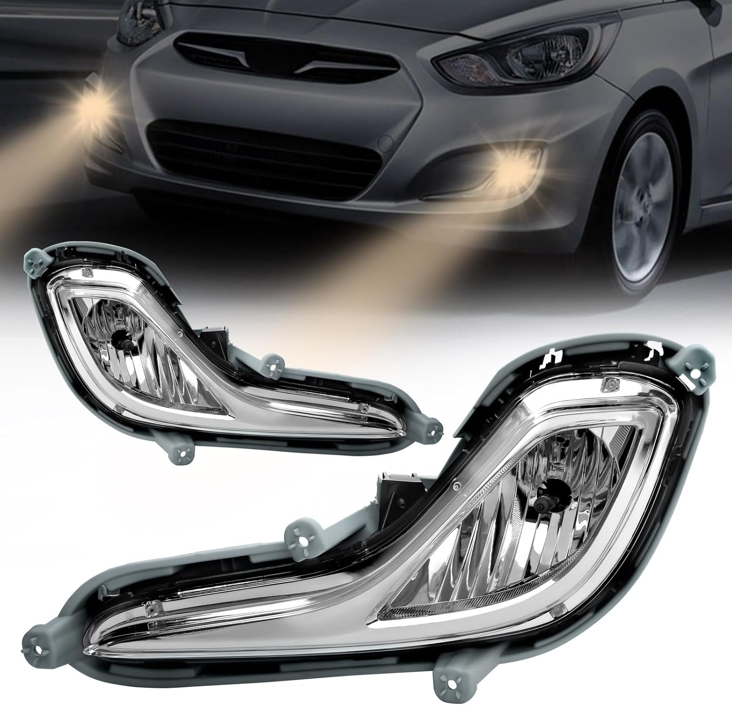 Halogen Fog Lights for 2012-2017 Hyundai Accent, Front Bumper Replacement Lamps with Wiring Harness, Clear Lens, Weather Resistant, Improves Visibility